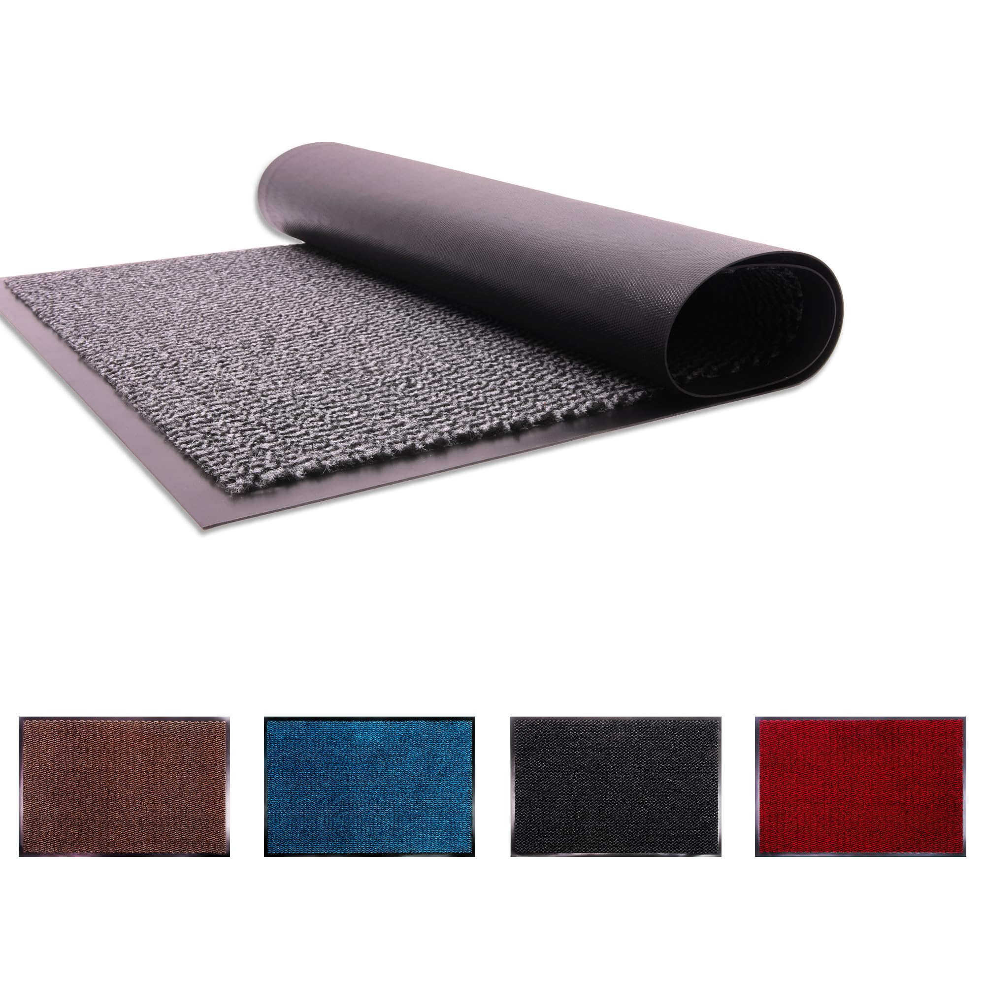 FlickBuyz Heavy Duty Non Slip Rubber Barrier Mat Large & Small Rugs Indoor and Outdoor Mats for Front Door Hall Kitchen Dirt Trapper (Grey/Black, 90cm x 120cm)