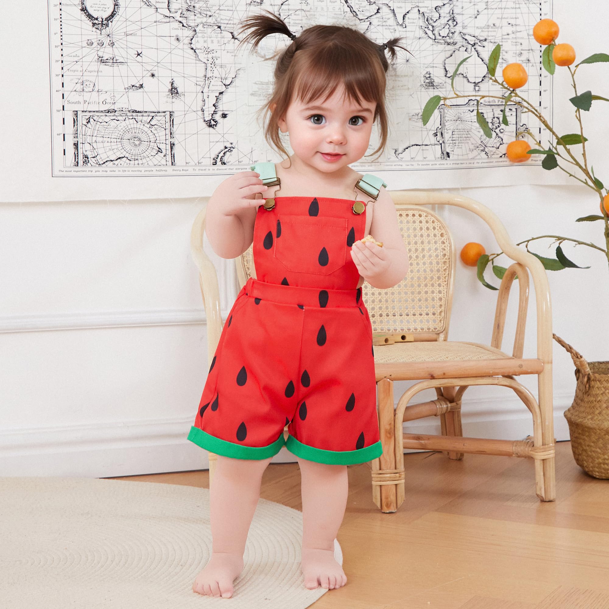 Emmababy Football Bow Romper Baby Girl Boy Christmas Suspender Outfit Floral Shorts Overalls Toddler Infant Watermelon Outfit (20 Red, 3-4 Years)