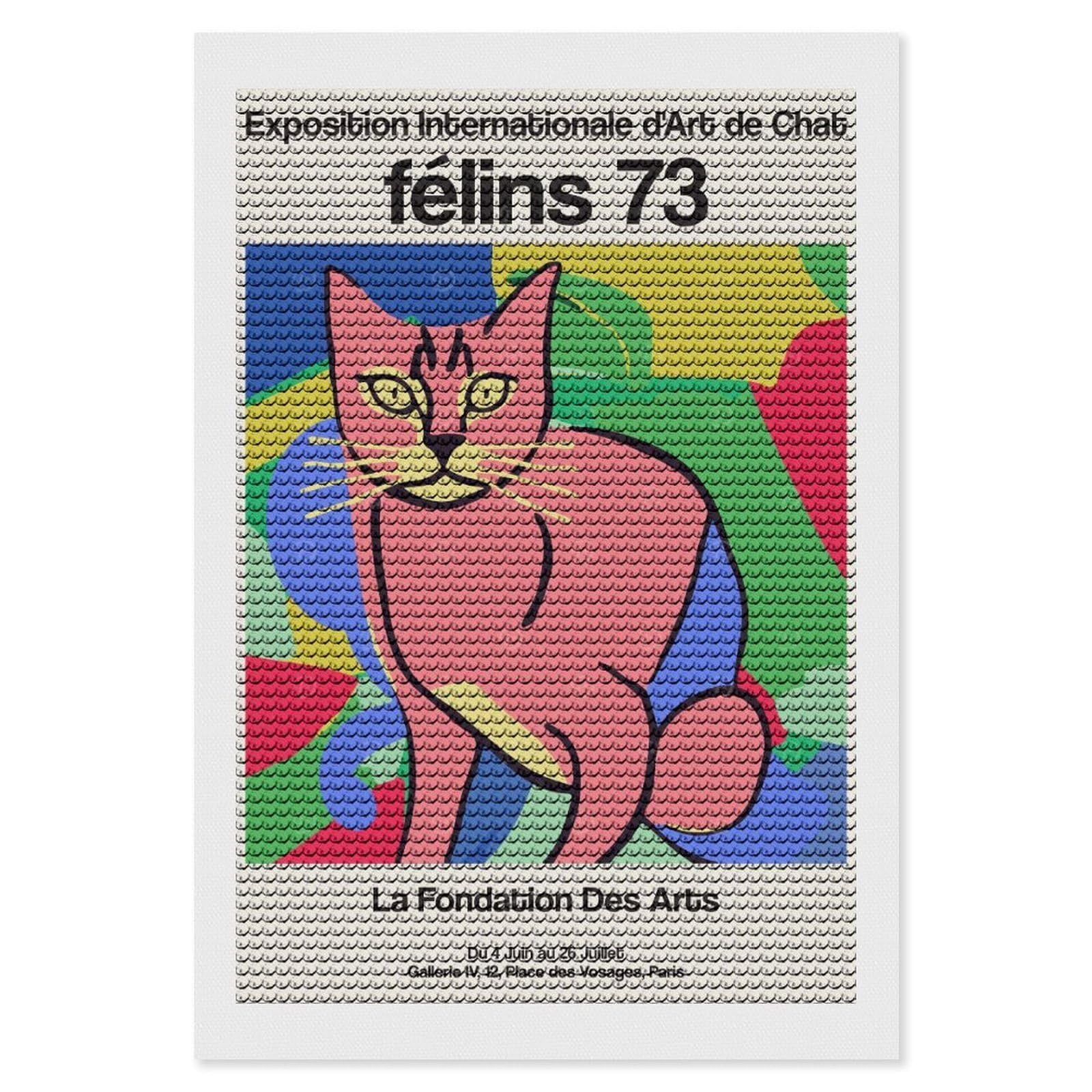 Junmoney Colorful Cat Expo DIY Diamond Art Canvas Kit 8"x12", Simple to Start, Fun Craft Experience, Modern Decor, Gift Idea, Adhesive Canvas