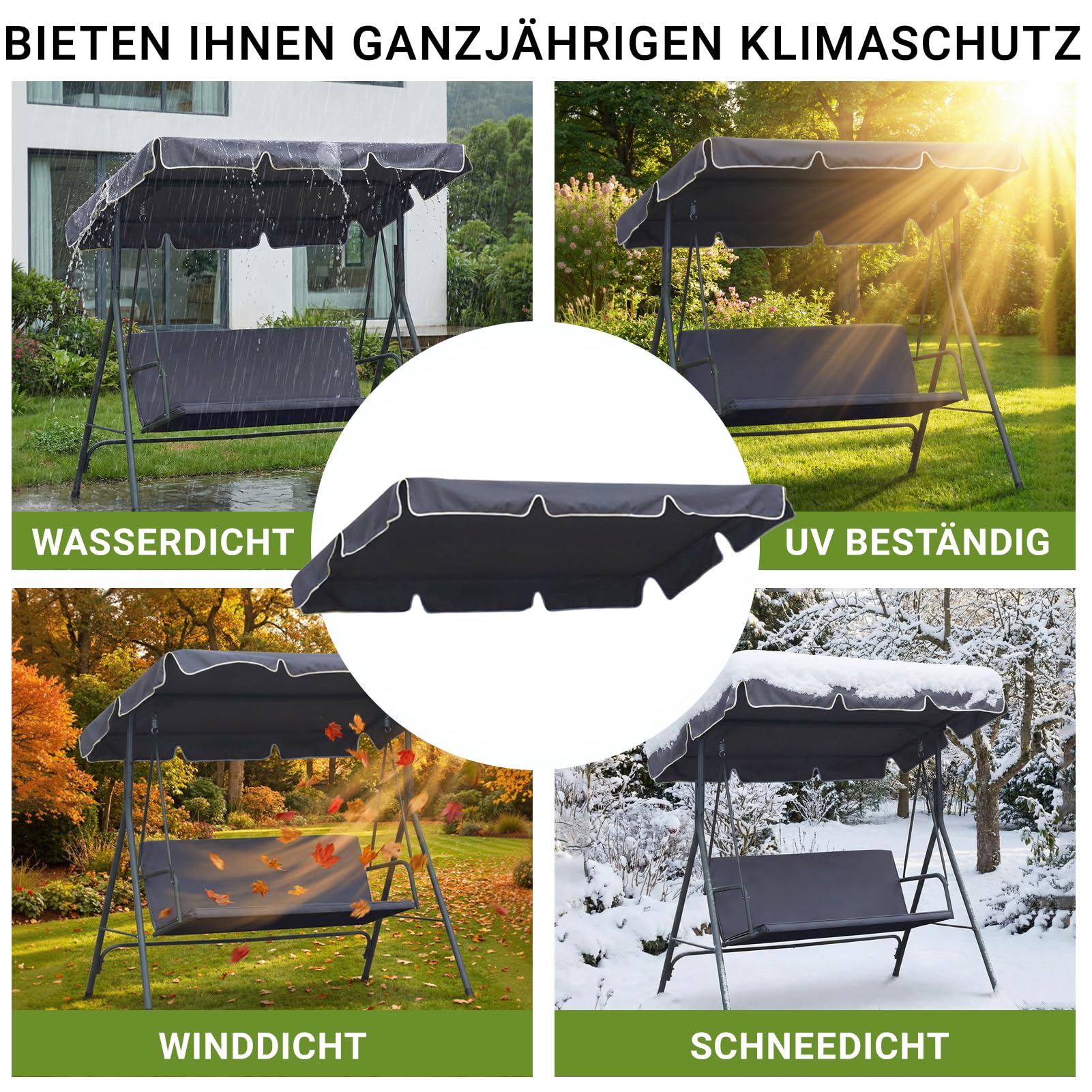 Balancelle de jardin pour adulte - Housse de toit : extérieur indéchirable - Protection UV 420D - Tissu Oxford 420D - Gris - Résistant aux intempéries - Toit de rechange moderne pour balancelle