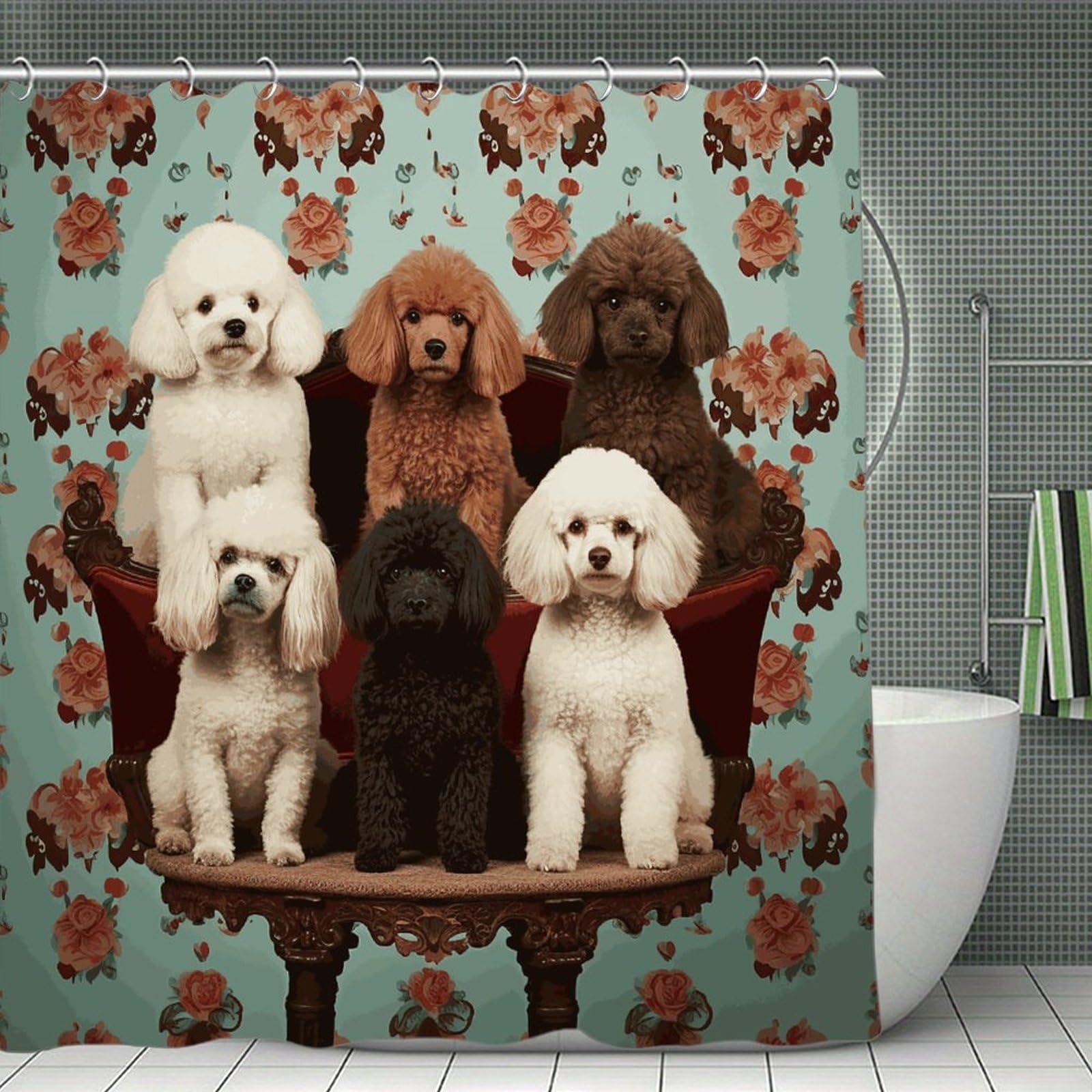 FekiLoot Poodles Dogs Shower Curtain Minimalist Thick Bathroom Curtain Washable Modern Bathroom Shower Curtain Heavy Duty Waterproof Cloth Bath Curtain with Hooks 70.8"x70.8"
