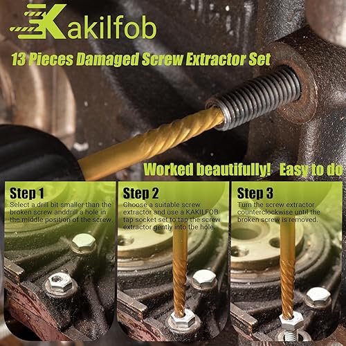 Miniatura 8 de Juego de 13 extractores de tornillos fáciles de sacar y juego de brocas para mano izquierda, juego de extractor de tornillos despojados para quitar