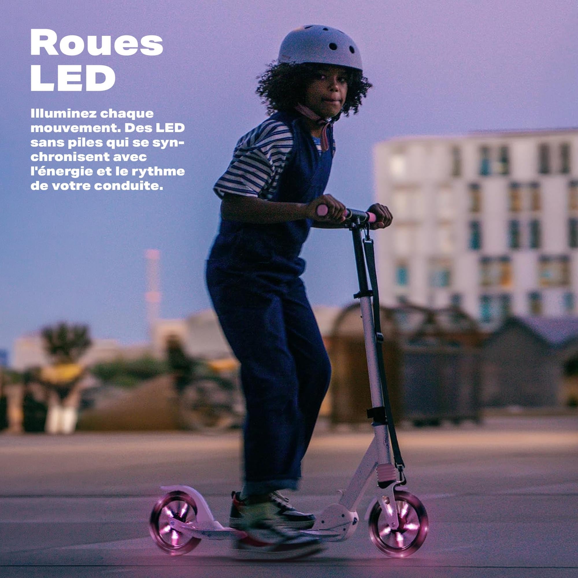 Movino Trottinette Enfant et Adultes jusqu'à 100 kg - Pliable - Grandes Roues LED 180 mm - Guidon Réglable en Hauteur - City Light