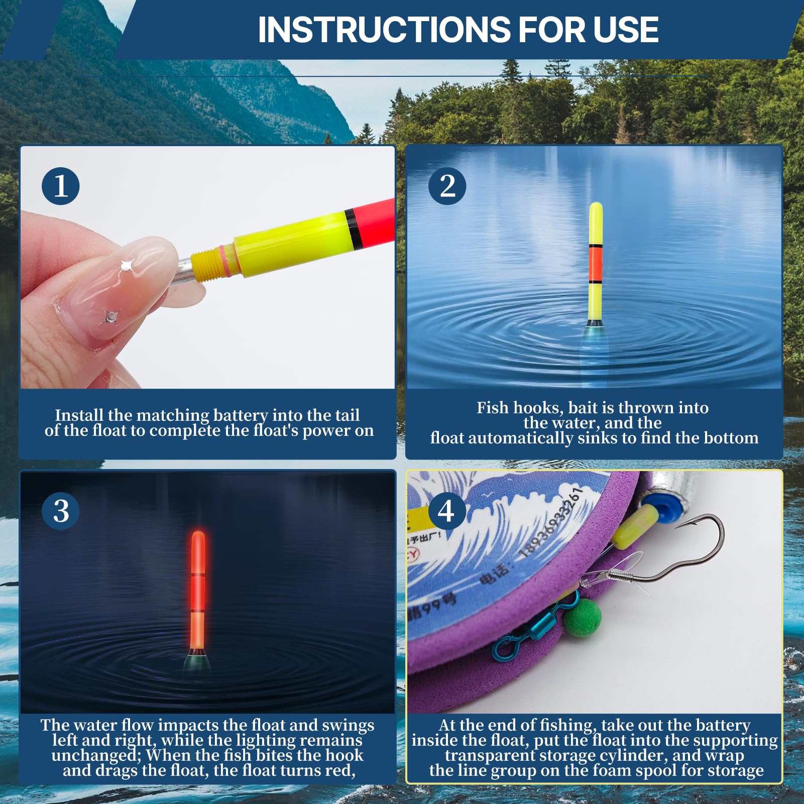 Dongcill Galleggianti da Pesca,Galleggiante Pesca a LED,Bobber Automatico | Bobber Automatico con Cambierà Colore,Accessori-Pesca per Notturna in Mare o Acqua Dolce