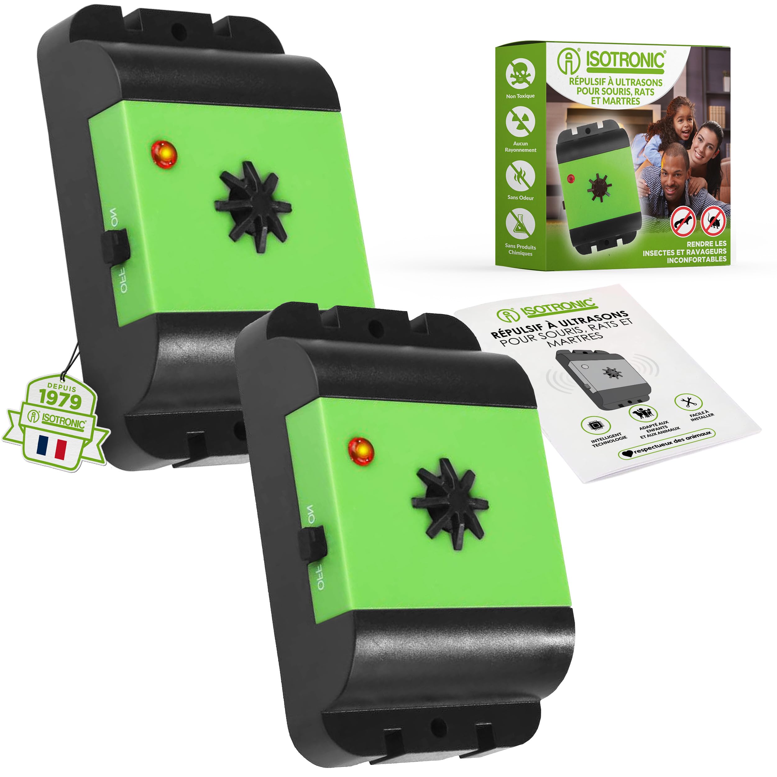 ISOTRONIC Répulsif Contre Les Martres, Souris et Les Rats pour Protection Voiture, Grenier et Cave - Répulsif chassant Contre martre à Ultrason sans piège - Installation Facile et Effet Durable