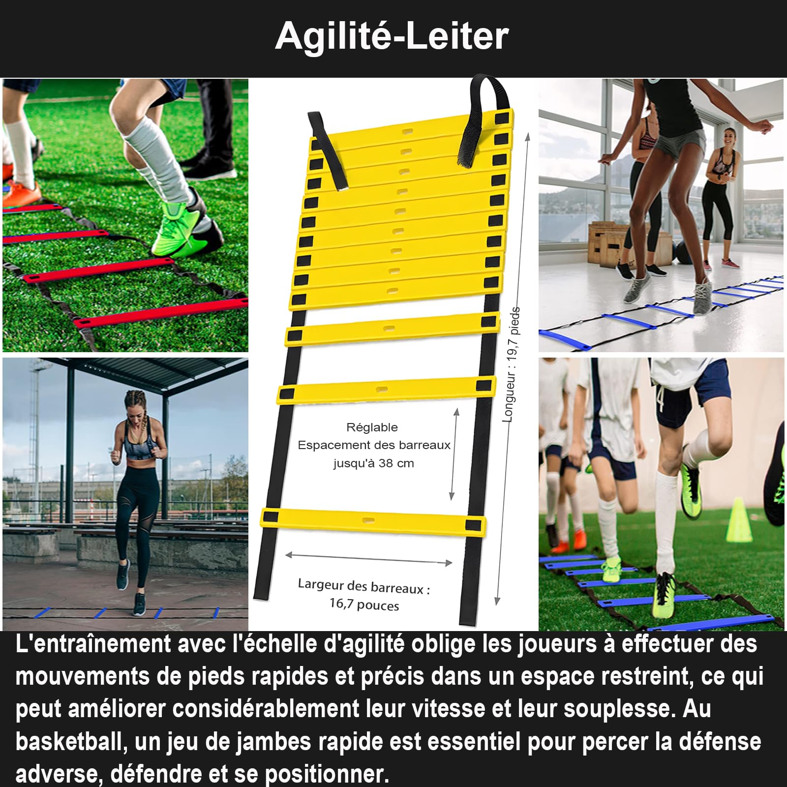 Équipement d'entraînement de basketball, tapis d'entraînement à l'agilité et au jeu de jambes, entraîneur de dribble, accessoires d'entraînement pour améliorer la vitesse, la force et la coordination.