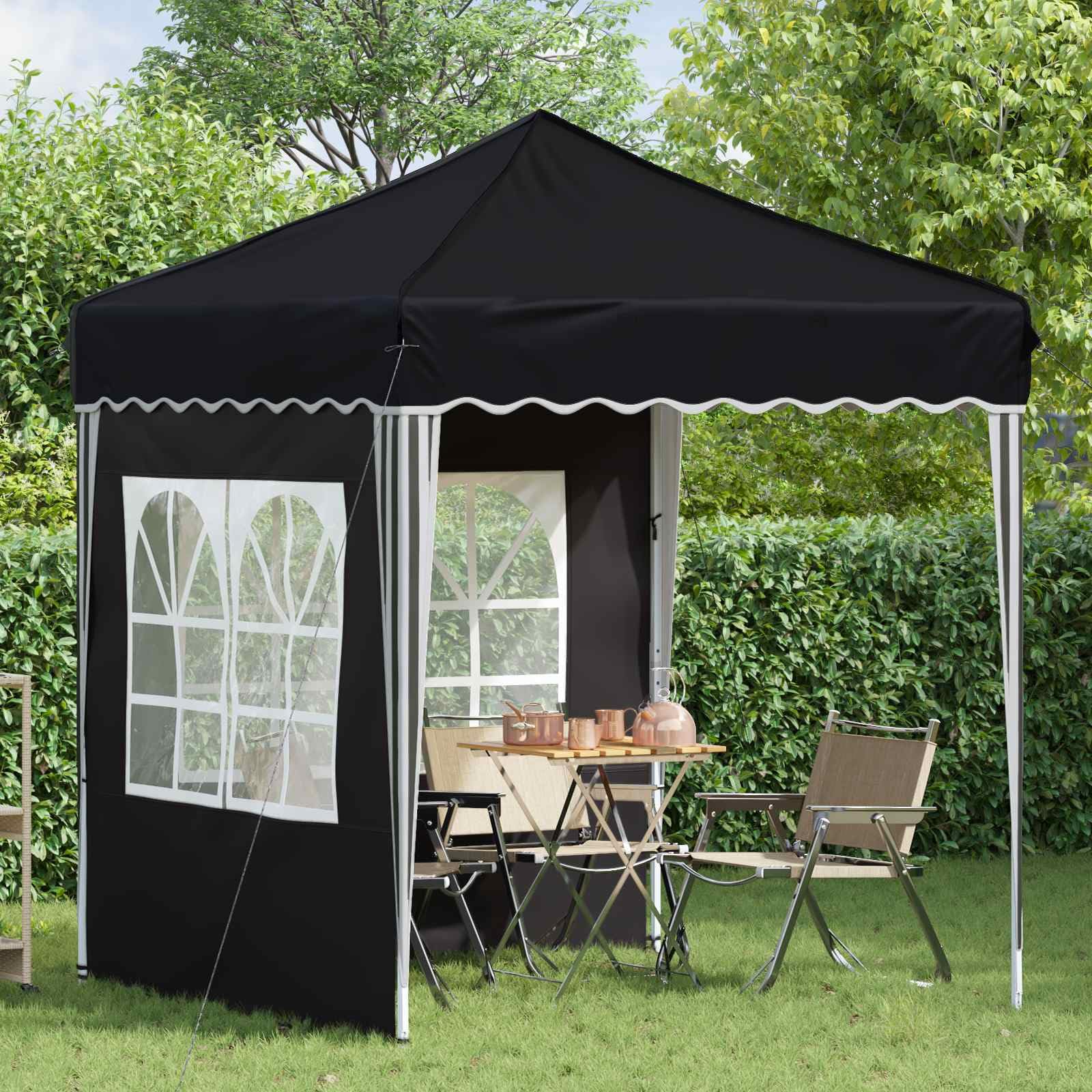Namiot imprezowy Pop-up, antracyt, 195 x 195 x 245 cm, materiał Oxford, odporny na warunki atmosferyczne, z ochroną UV i stabilną metalową ramą, idealny do ogrodu, na taras, kemping, festiwal