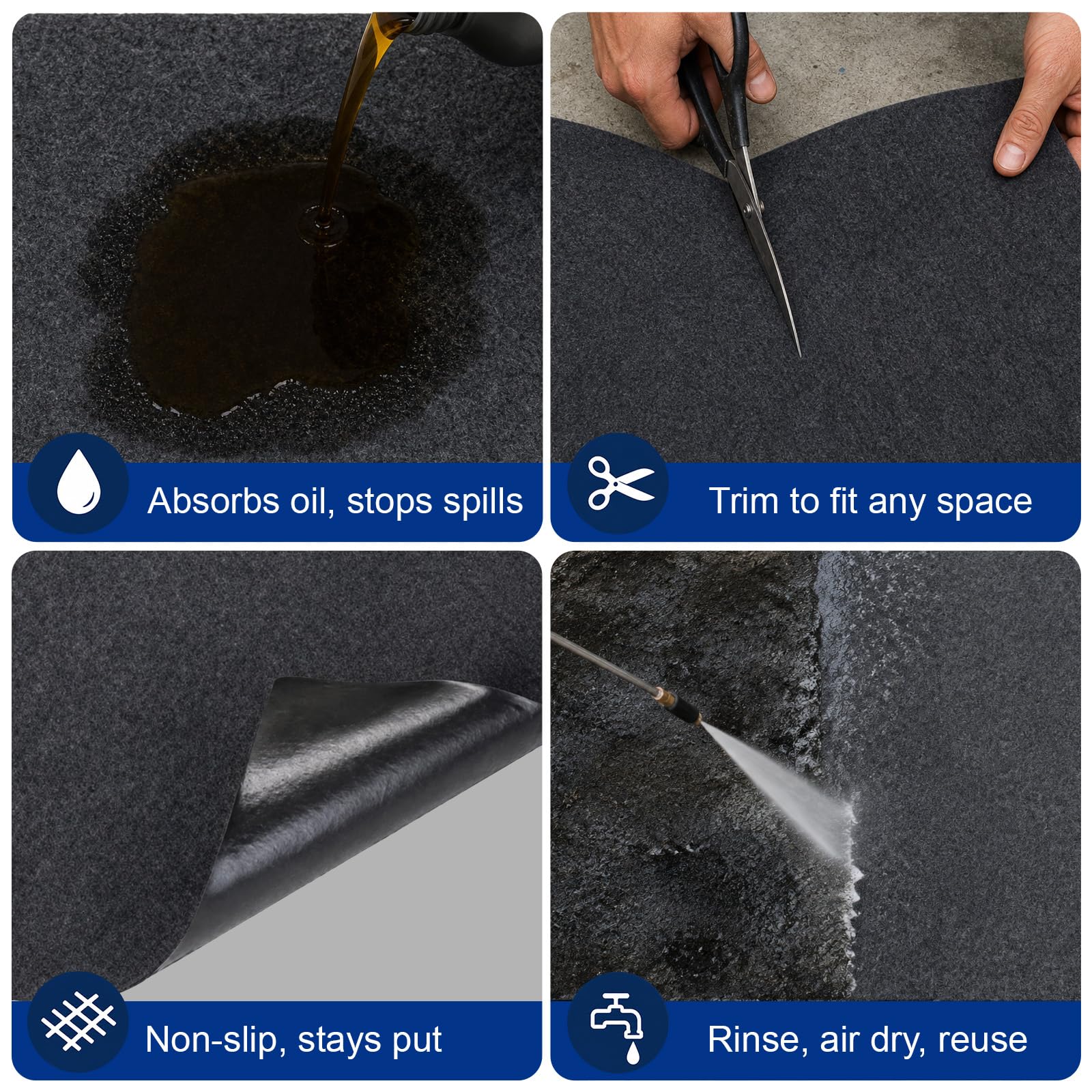 Tappeto per Garage 100x200 cm, Assorbente Olio Per Garage, Riutilizzabile Per Banco Da Lavoro, Tappeto Assorbente Olio Pavimento Garage per Moto