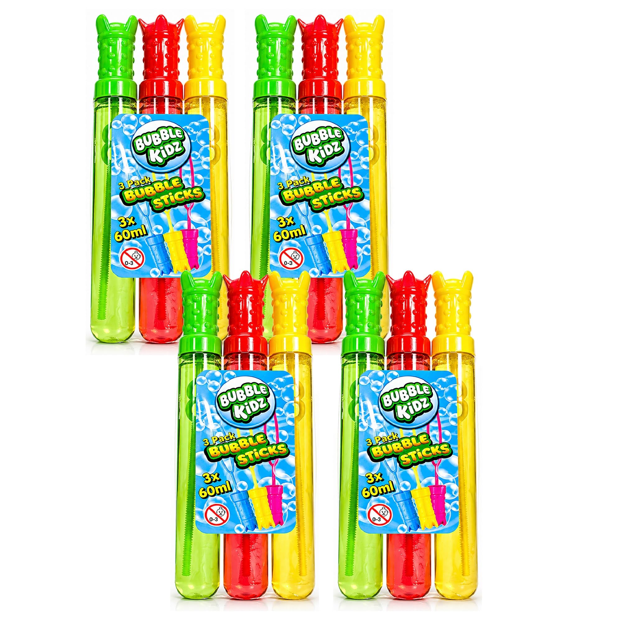 12 x Bubble Sticks 60ml Each – Colourful Bubble Wands with Solution, Party Bag Fillers, Outdoor Garden Fun, Summer Bubbles, Birthday Party Favours, Bubbles for Children Age 3+