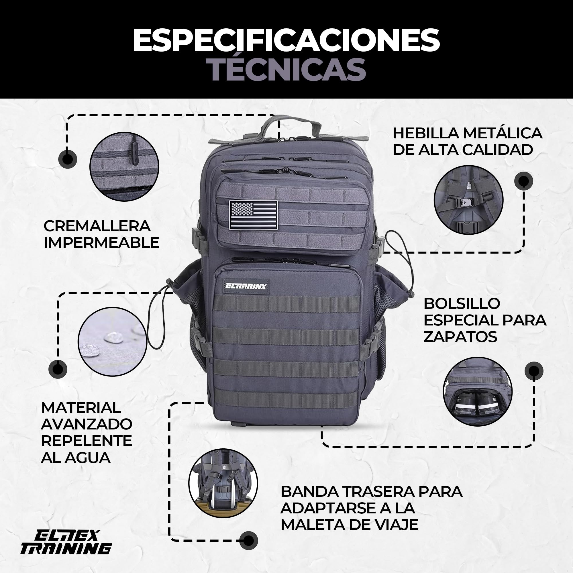 ELITRAINX Elitex Training 45L Tactical Military USA Waterproof Sport, Cabin Airplane, CrossTraining, Outdoor Sports Gym Portable, grey — view 2