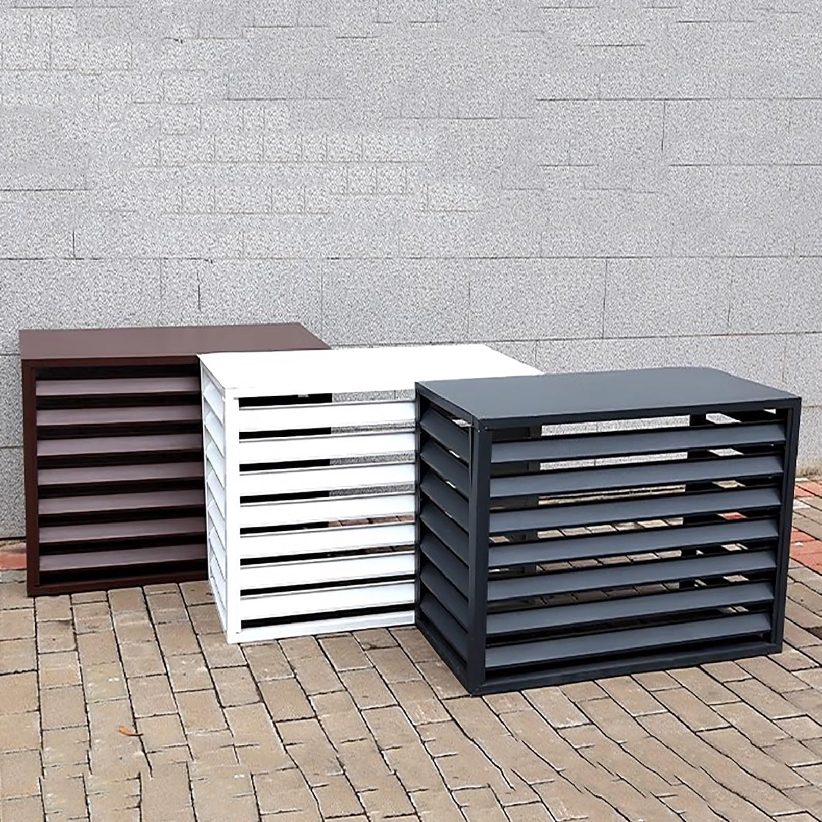 Aluminiowa osłona klimatyzatora zewnętrznego, ochrona pomp ciepła, wolnostojąca obudowa do śmieci lub klimatyzatorów (brązowa, 100 x 50 x 70 cm)