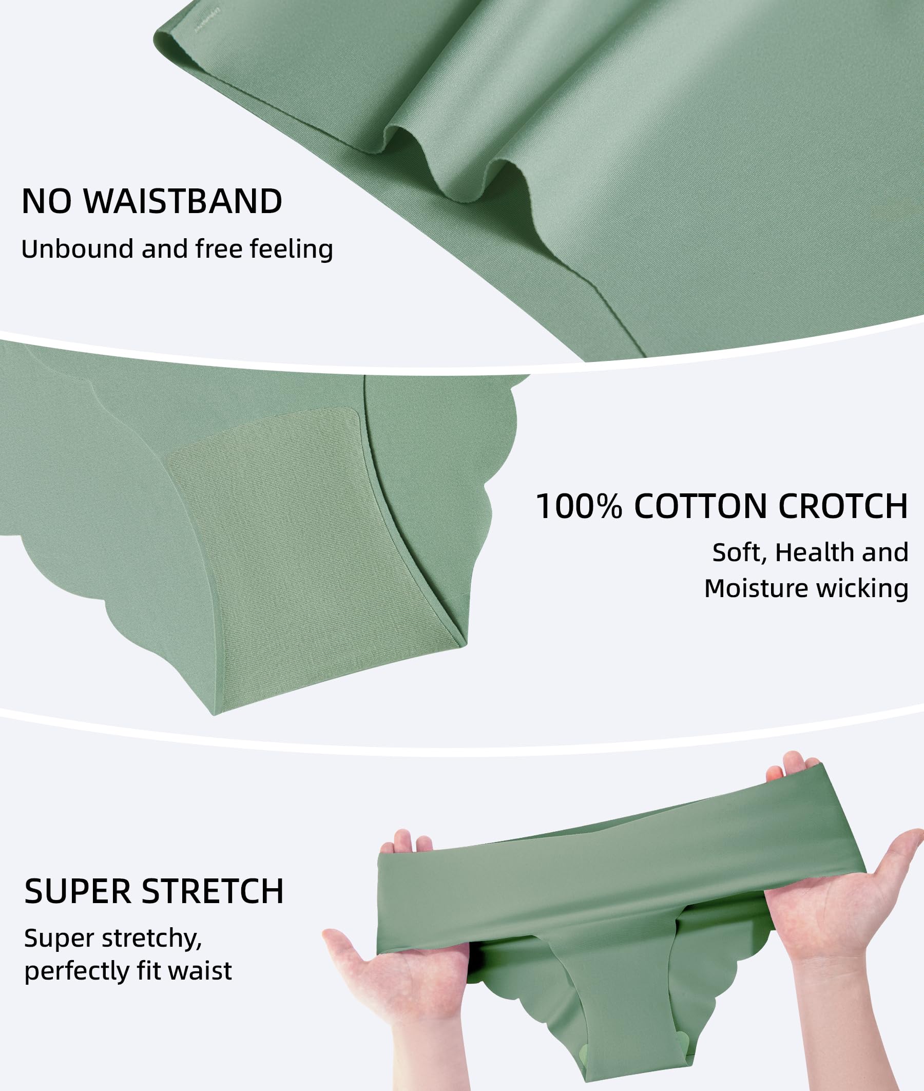 Sexy Seamless Underwear Wave Edge No Show Bikini Panties V-waist Ice Silk Hipster Lady Cheeky Invisibles Briefs 6 Pack