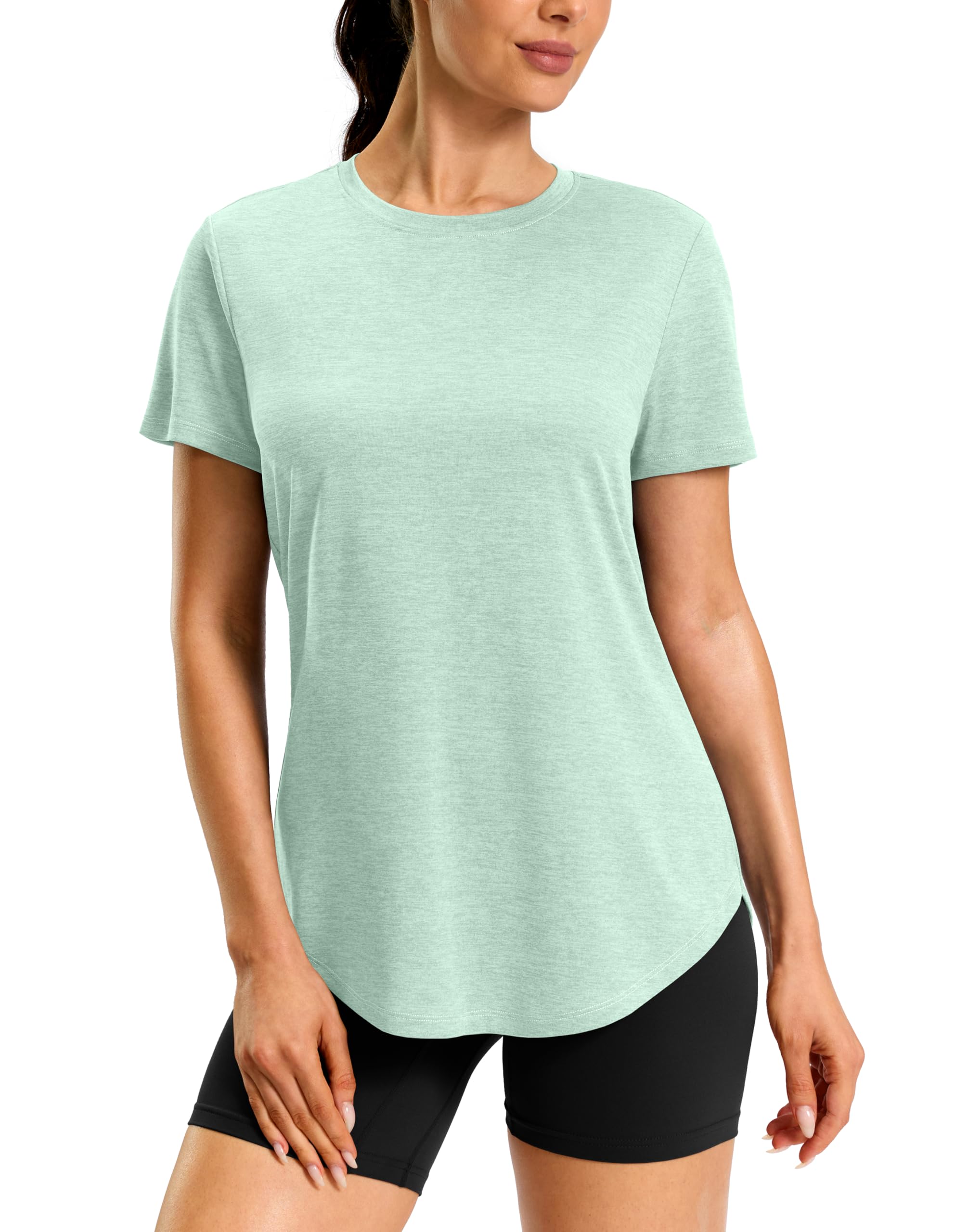 Women's Workout Shirts Bum-Covering Length Lightweight Short Sleeve Dry Fit Athletic Hiking Running Summer Tops for Women — view 23