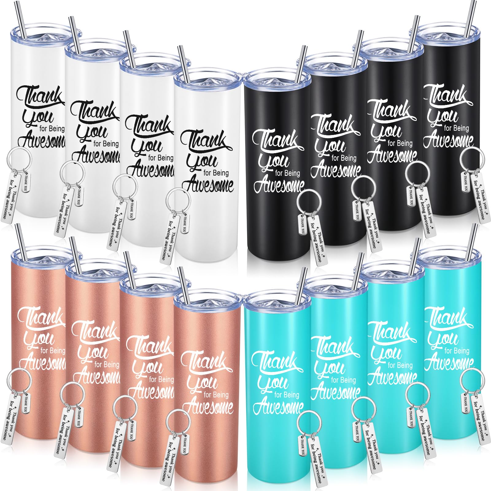 Geosar Thank You Gift for Women Men 20 oz Inspirational Tumblers with Keychains, Appreciation Tumblers, Team Motivational Encouragement Employees Gift for Coworker Friend(Vivid Colors, 24 Pcs)