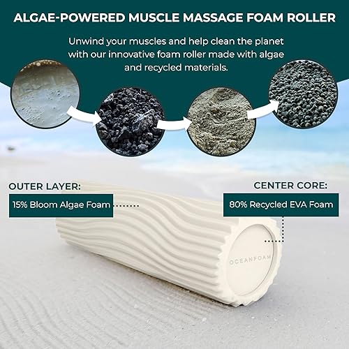 Miniatura 81 de Oceanfoam Tidal Roller - Rojo, Azul Marino Oscuro y Natural Marmóreo - Rodillo de espuma para masaje muscular para dolor de espalda y estiramiento -