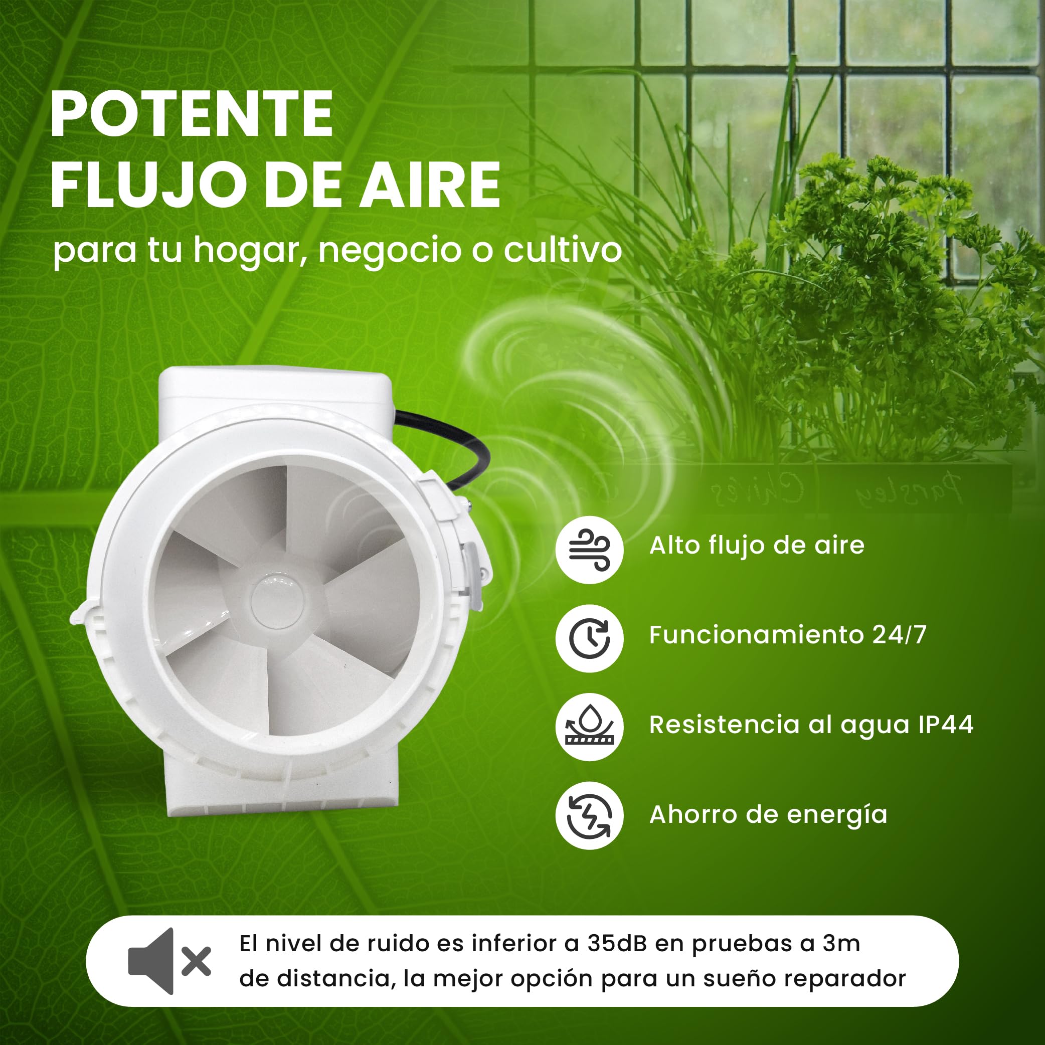 GROWMANIA Extracteur d'air TT pour cultures de 100 mm | Kit extracteur d'odeurs avec débit d'air 187 m³/h Idéal pour armoires de culture | Facile à installer | 2 vitesses | Silencieux