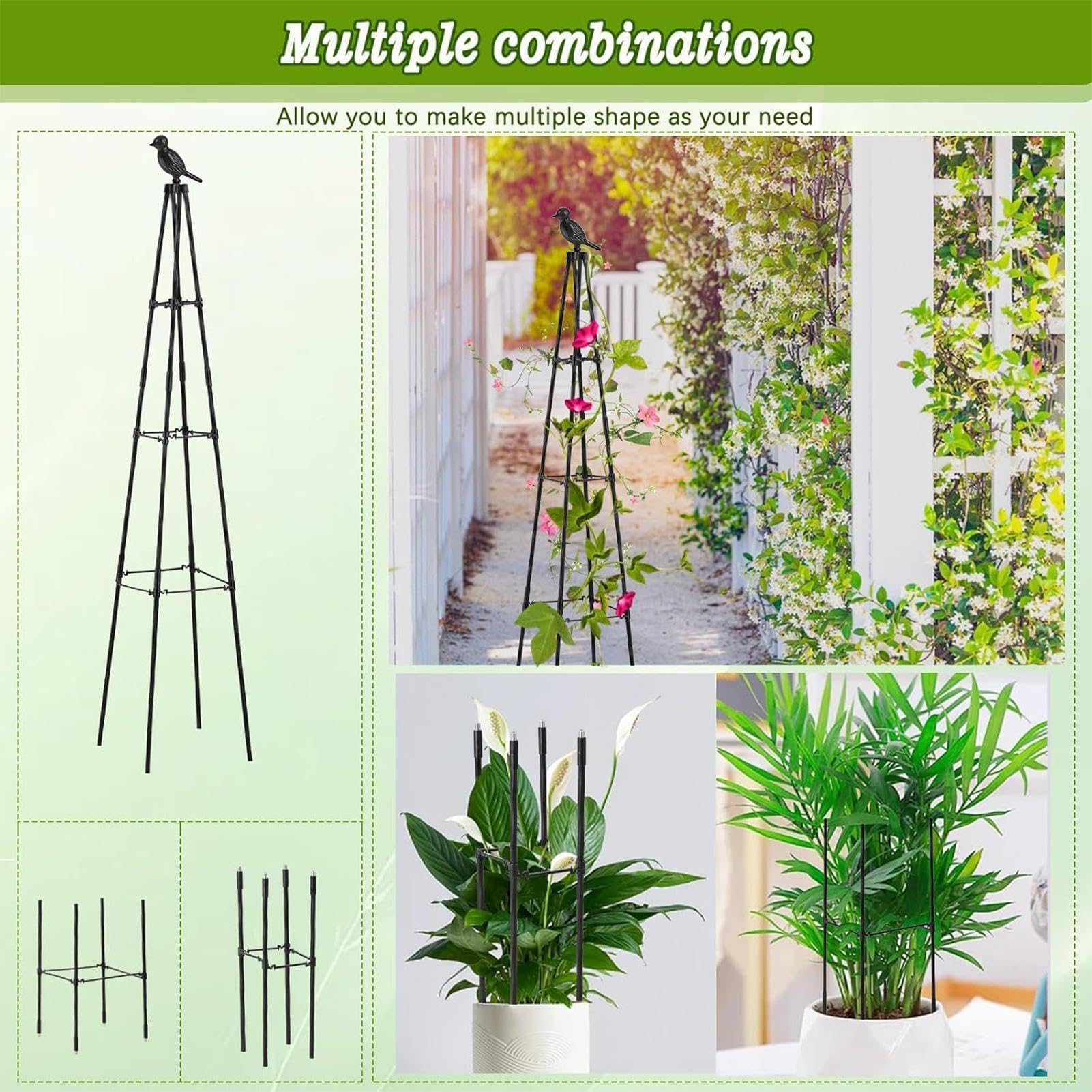 Tuteur Obélisque de Jardin Cage de Support Vertical en Métal | Treillis Pour Jardinage Extérieur 160 Cm De Haut Pour Tomates Raisins Cactus Légumes Fleurs En Pot Intérieur Extérieur Cour