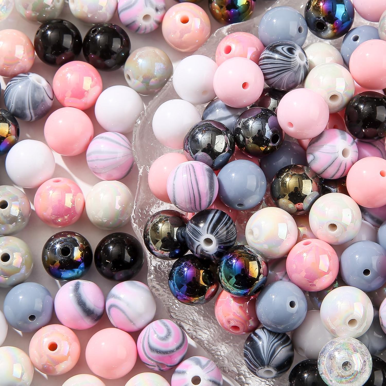 16mm Acrylic Beads 100pcs Ab Pink&Black Bead Pen Bubblegum Beads DIY Beading Hairband Bracelets Necklace Craft for DIY Jewelry Making (Grey&Pink&Black) - Image 7