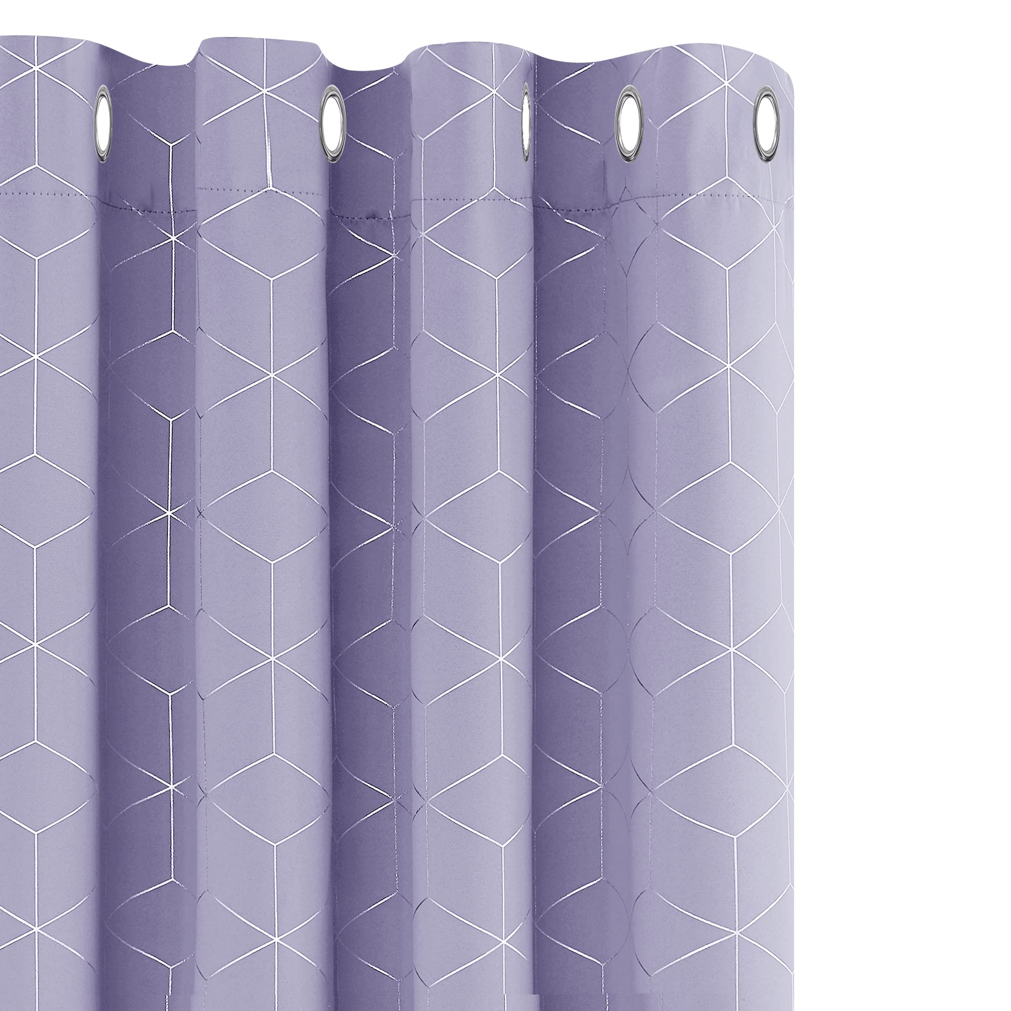 Deconovo Blackout Curtains, Eyelet Curtains, Diamond Foil Printed Energy Saving Curtains for Bedroom, 52 x 90 Inch(Width x Length), Sky Blue, One Pair — view 14