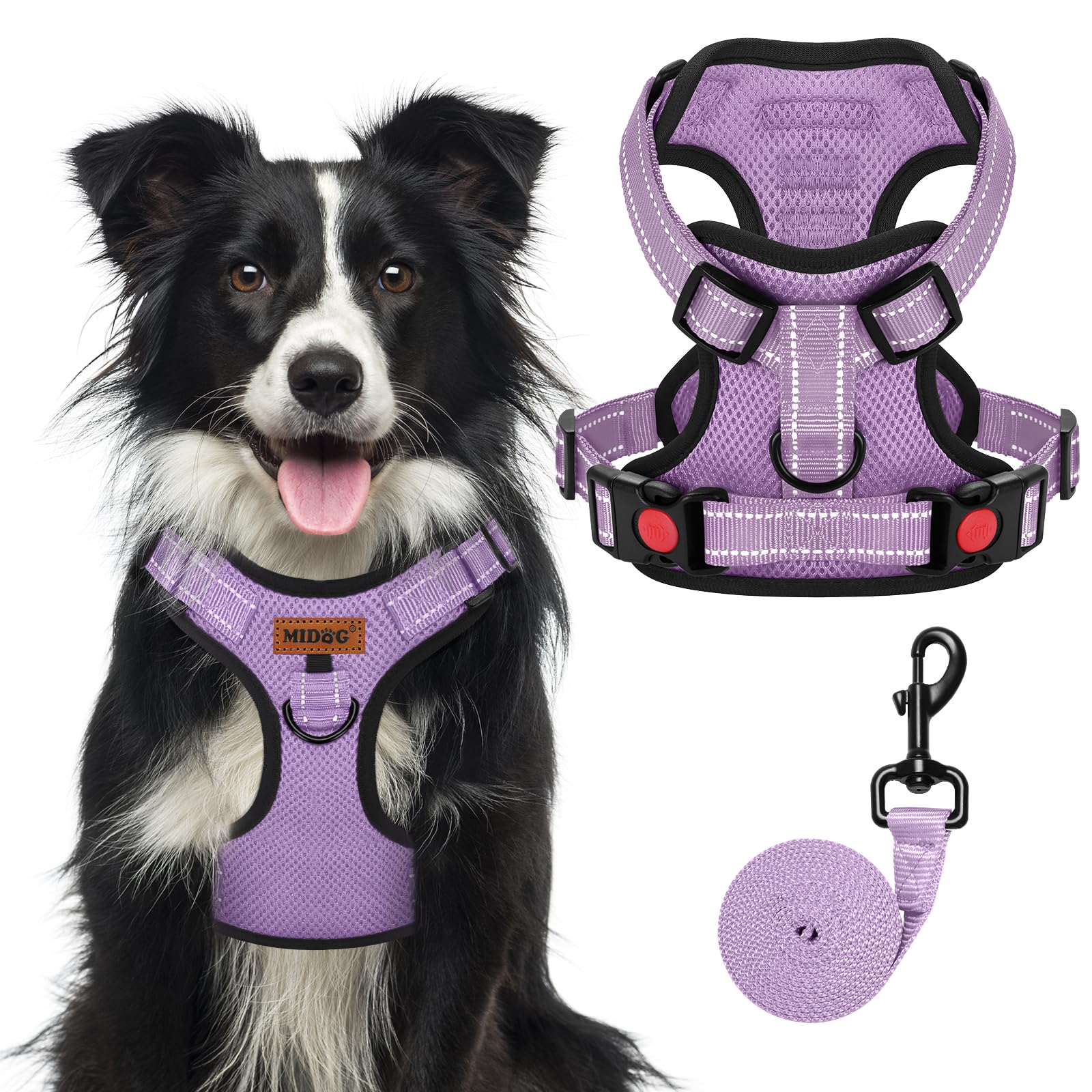 MIDOG No-Pull Dog Harness | Adjustable & Reflective Pet Harness Leash Set for Small Medium Large Dogs Walking, Training| No Choke, Front Clip, Soft