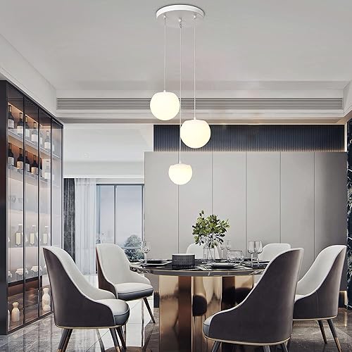 Miniatura 4 de KDK LIGHTING Lámpara colgante LED regulable RGB de 3 luces integradas, pantalla de globo de plástico blanco mate, lámpara colgante para isla de