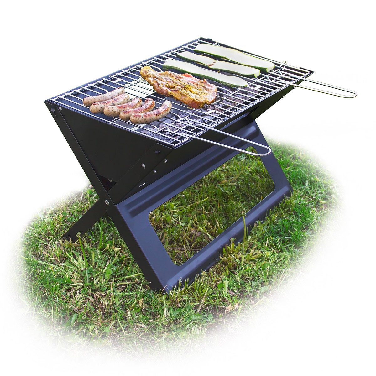 Relaxdays Foldable BBQ with Charcoal & BBQ Grate, Foldable BBQ, Picnic and Camping, HBD 30x45.5x30cm, Black