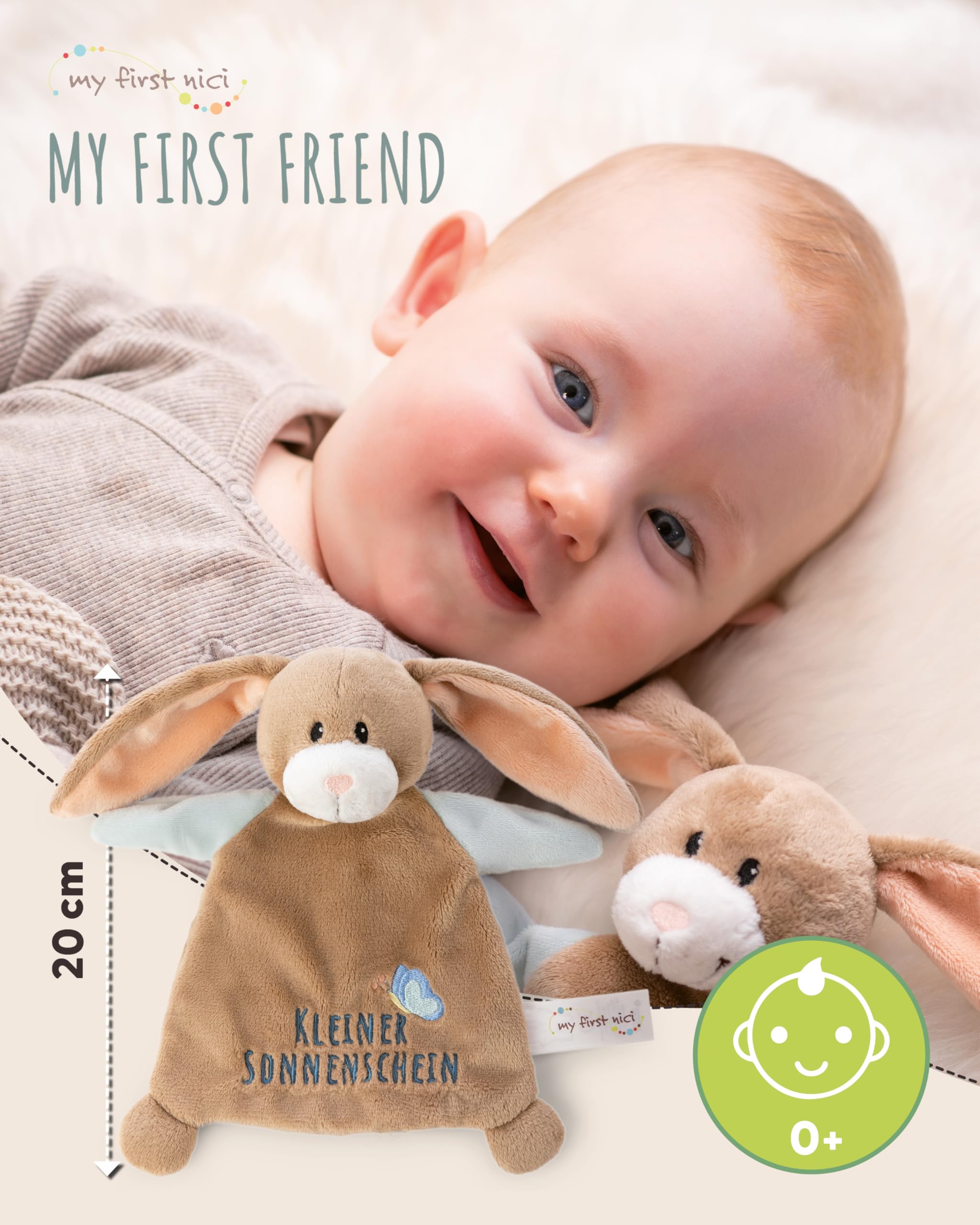 NICI Schmusetuch Hase Lopino „Kleiner Sonnenschein“ 20x17cm - braun - Kuscheltuch für Babys & Kleinkinder, Baby Kuscheltier Schnuffeltuch für Mädchen & Jungen - 62980 - 4