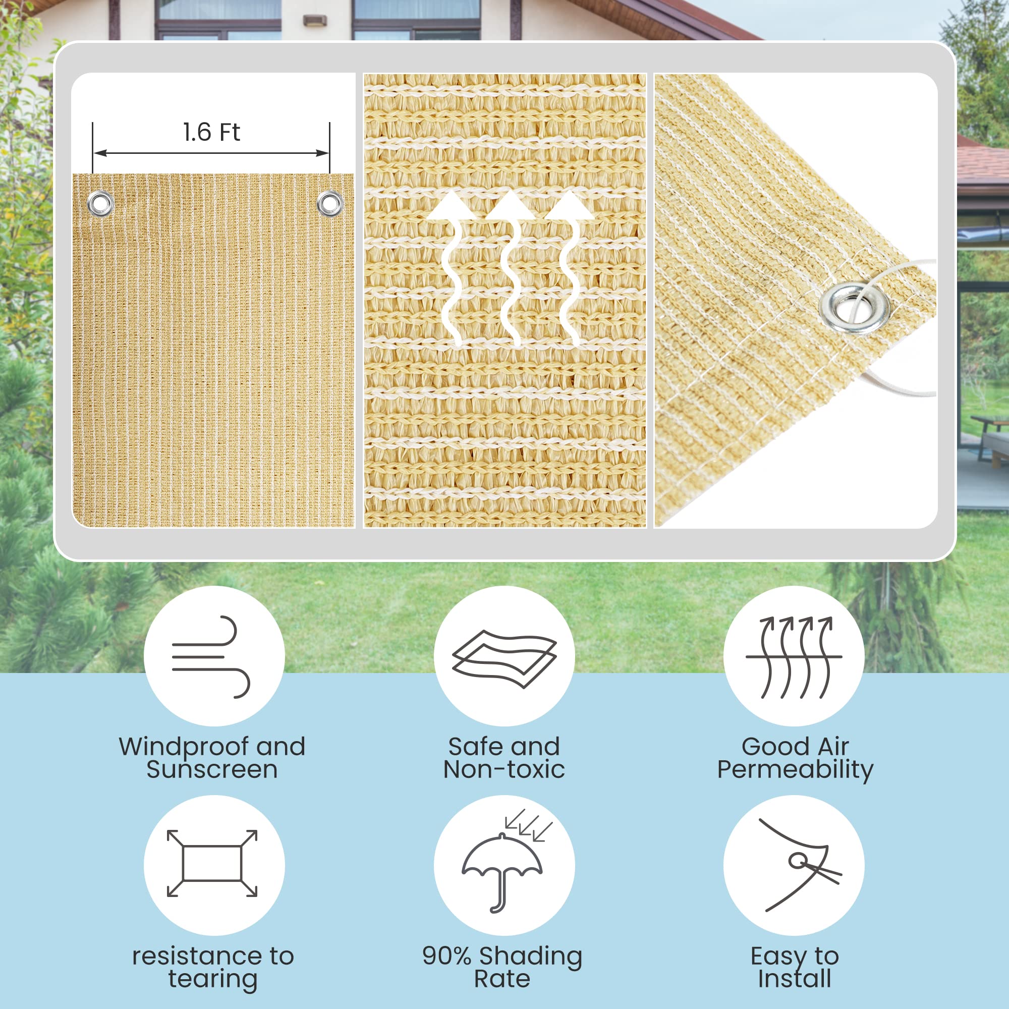 PUREKEA 90% Privacy Screen Shade Fabric Cloth 20’ x 20’, Sun Shade Cloth with Reinforced Grommets for Outdoor Patio Canopy Porch Pergola Cover (20X20ft, Beige)