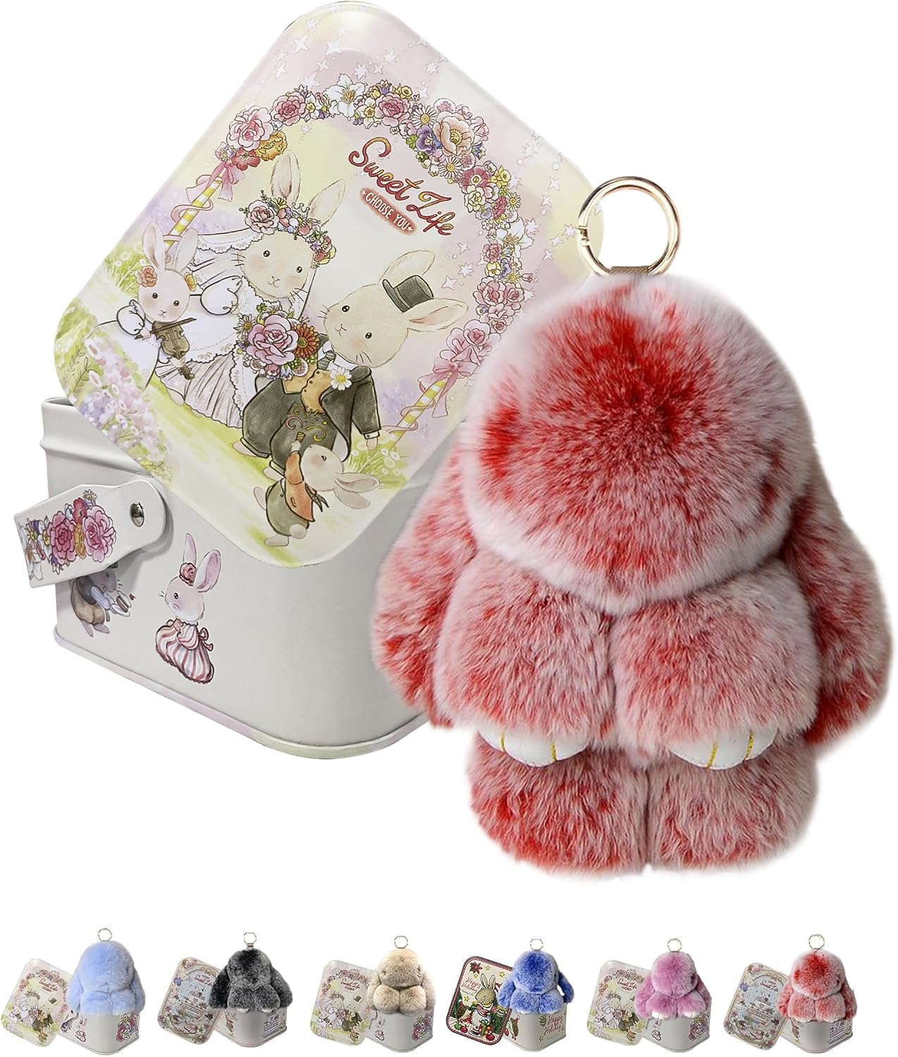 Easter Keychain With Tin Box, Bunny Lucky Keychains, Handmade Soft Bunny Keychain
