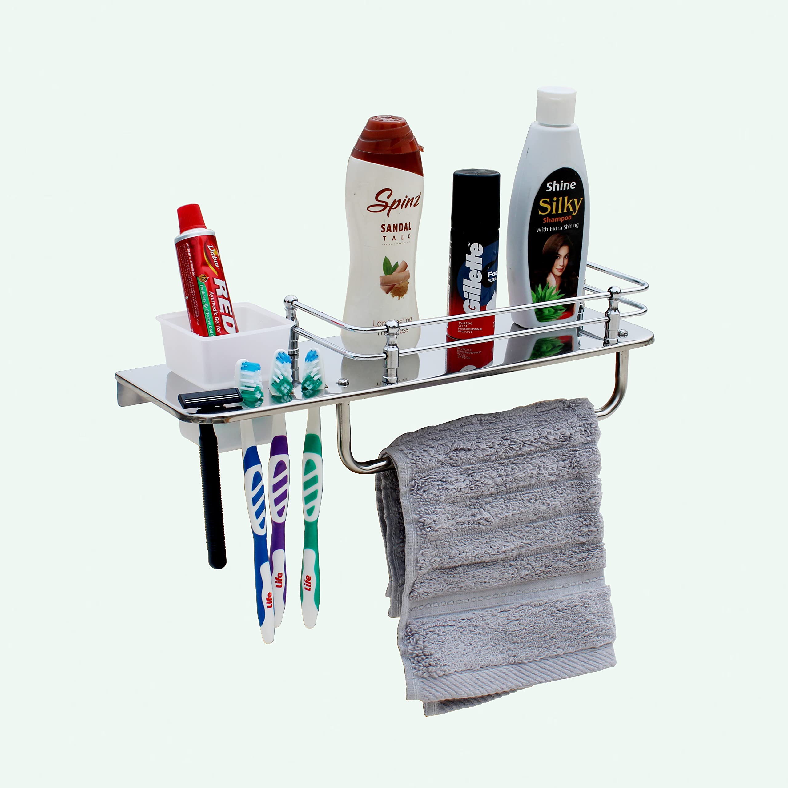STONE Stainless Steel Classic 3 in 1 Multipurpose Bathroom Shelf Rack Towel Rod Tumbler Holder with Brush Hanger Bathroom Accessories (15 Inch) (B0C6N8N6W3) Amazon Price History, Amazon Price Tracker