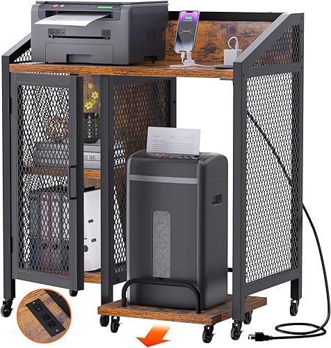 LOWOSA Archivador de ruedas LED con cerradura, archivadores con estación de carga, soporte de impresora con almacenamiento para oficina y hogar,