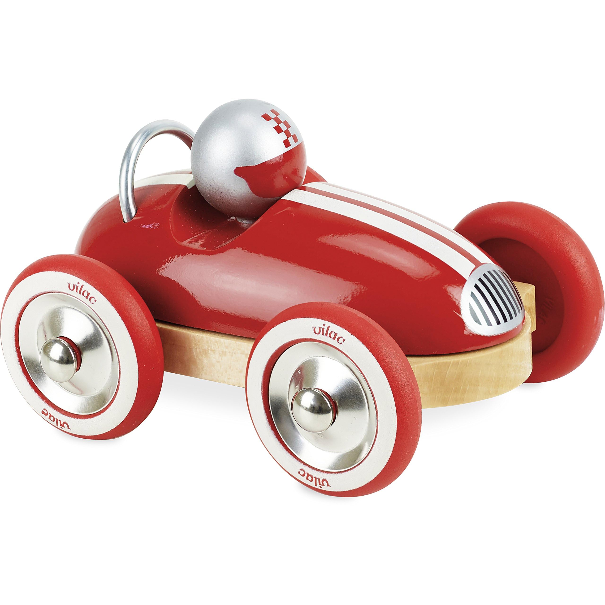 Vilac Vintage Roadster Wooden Racing Push and Pull Toy Car, Comes In Lovely Box, Develops Fine Motor Skills, Handcrafted In France, 2 Years+, Red