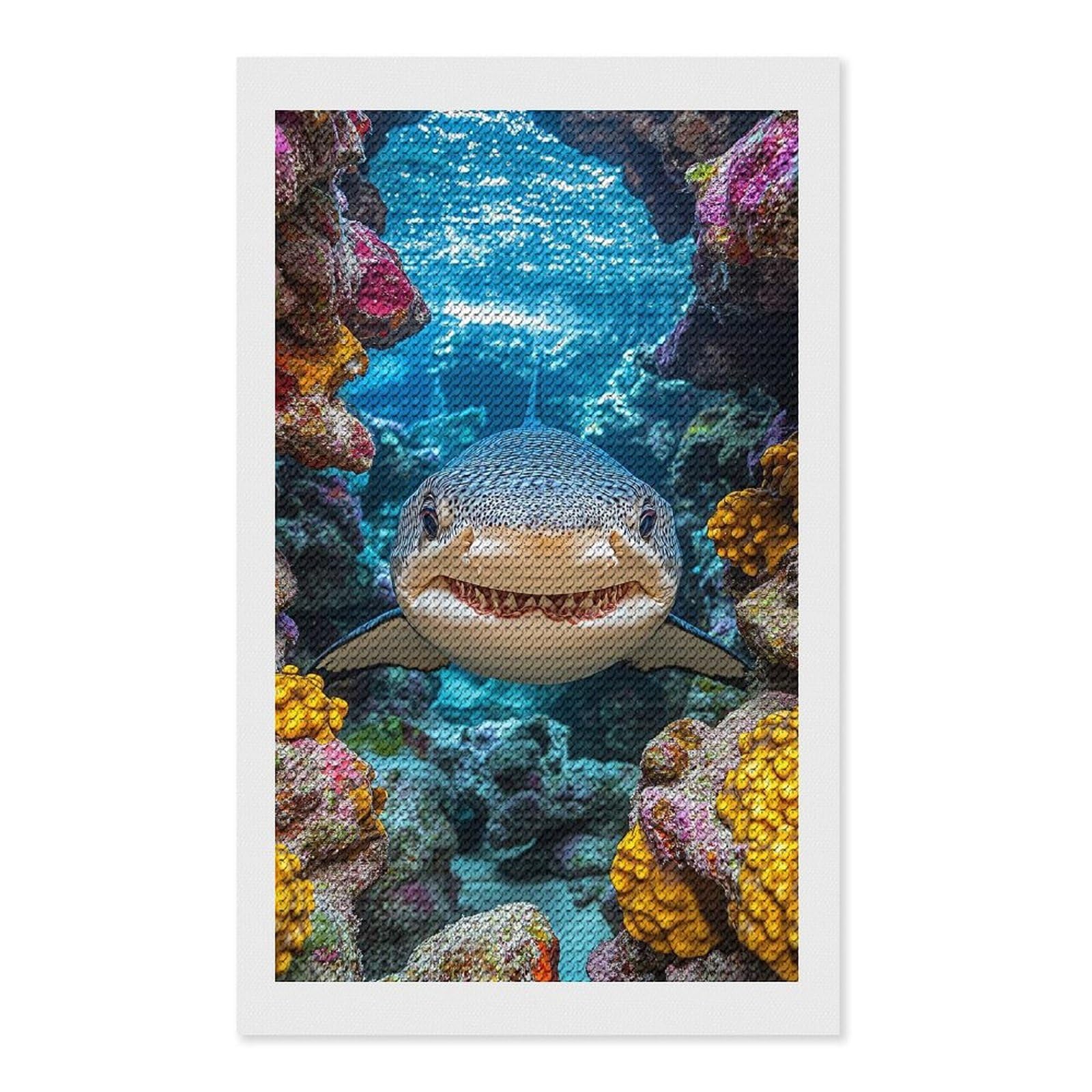 Junmoney Leopard Shark Portrait in Coral Reef Diamond Painting Set 12"x20", Holiday Gift Idea, for Creative Relaxation, Fun Craft Experience, Vintage Style Decor