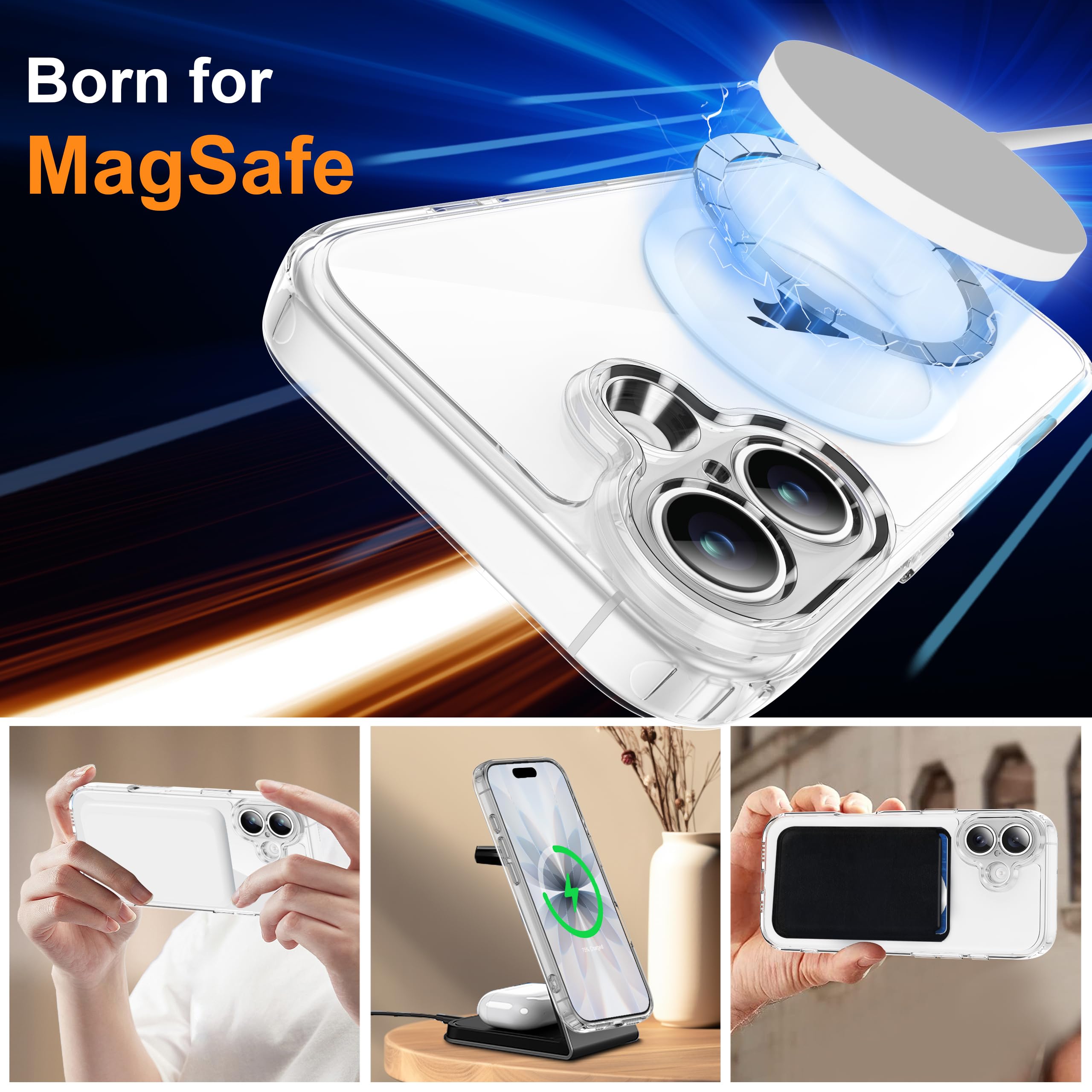 ORETECH Magnetica Cover per iPhone 17 6,3 Pollici con 2 Vetro Temperato, Compatibile con MagSafe, Protezione Completa Della Fotocamera, Anti-Graffio Antiurto Ultra Sottile Hard PC Cover-Trasparente