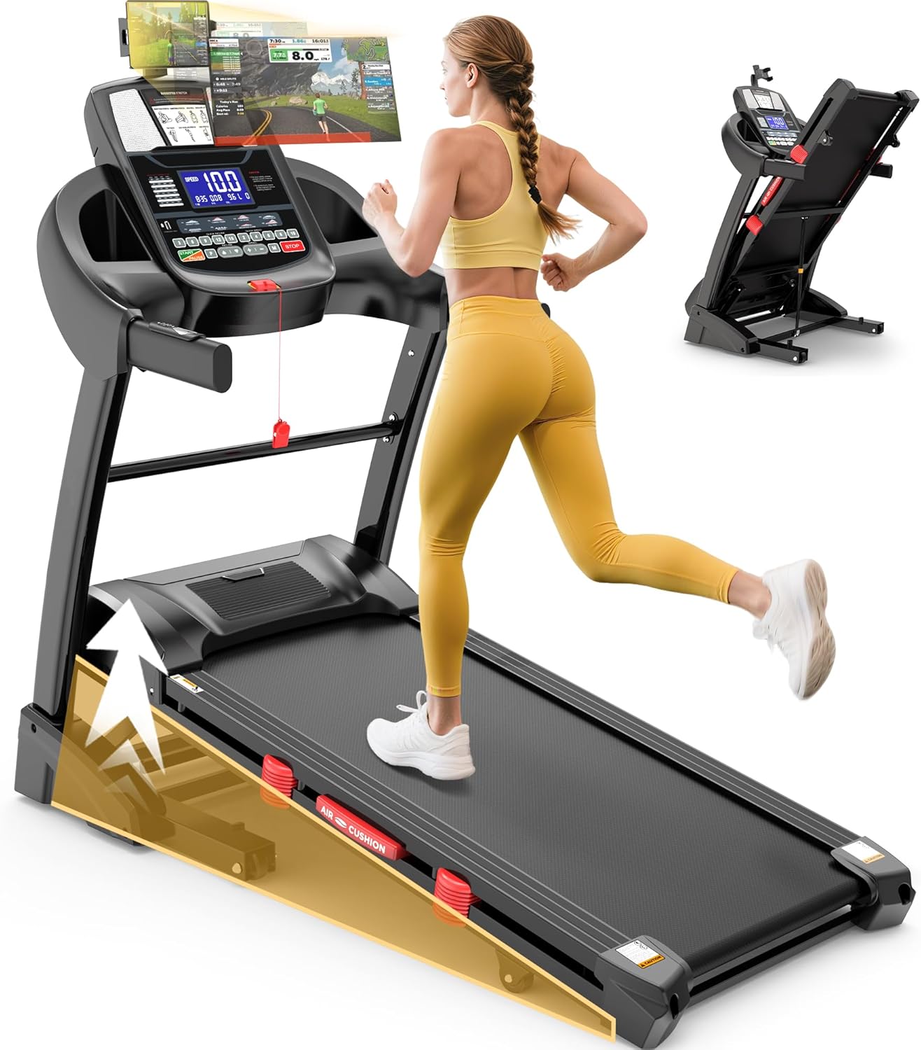 3-in-1 Folding Treadmill for Home 10mph, 4.8HP Running Treadmills with 15% Auto Incline, 400lbs Capacity, 64+3+3+1 Programs, 18'' Wide Deck