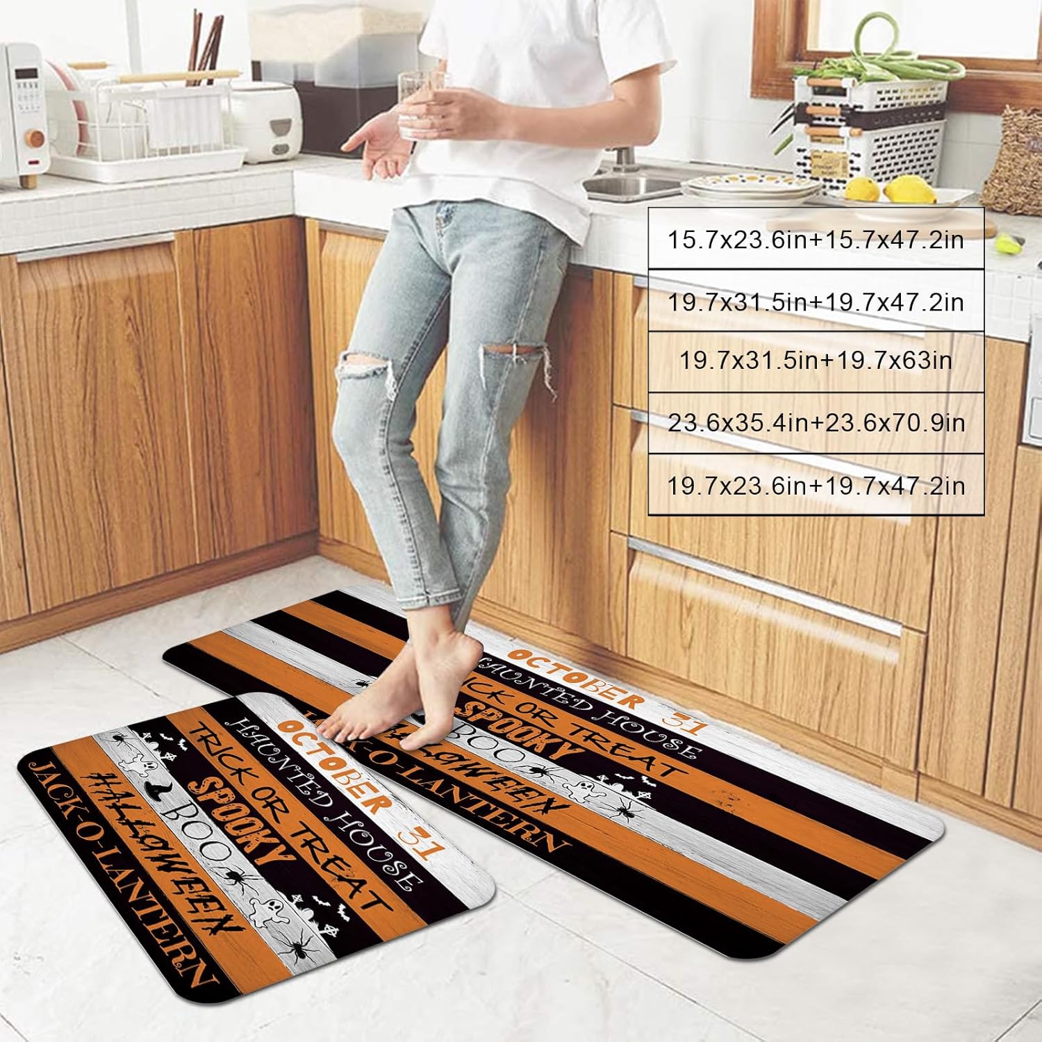 Independence Day 2 Pieces Kitchen Mats Floor Area Rug Set Patriotic Love Stars Butterfly Non-Slip Doormat, Indoor Water Absorbent Standing Runner Rugs for Home Decor Blue Red