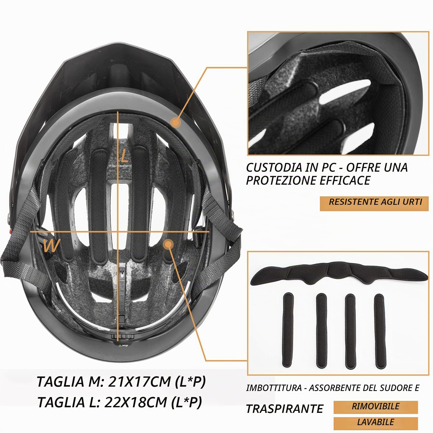 ROCKBROS Casco Bici con Visiera Staccabile Uomo Donna, Casco da Ciclismo per MTB Bicicletta, Leggero Traspirante, Protezione Certificato CE, Taglia Regolabile M(55-58cm)/L(58-61cm)