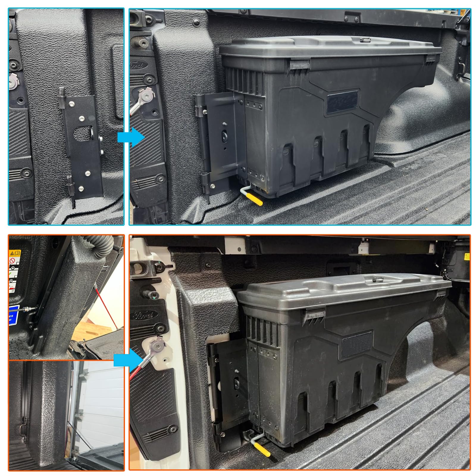 Caja de herramientas de almacenamiento para Ford Ranger 2023 2024 T9 Pickup Wildtrak Raptor XL XLT Limited Tremor Platinum Caja de herramientas Organizador 180° Swing Case (lado derecho)