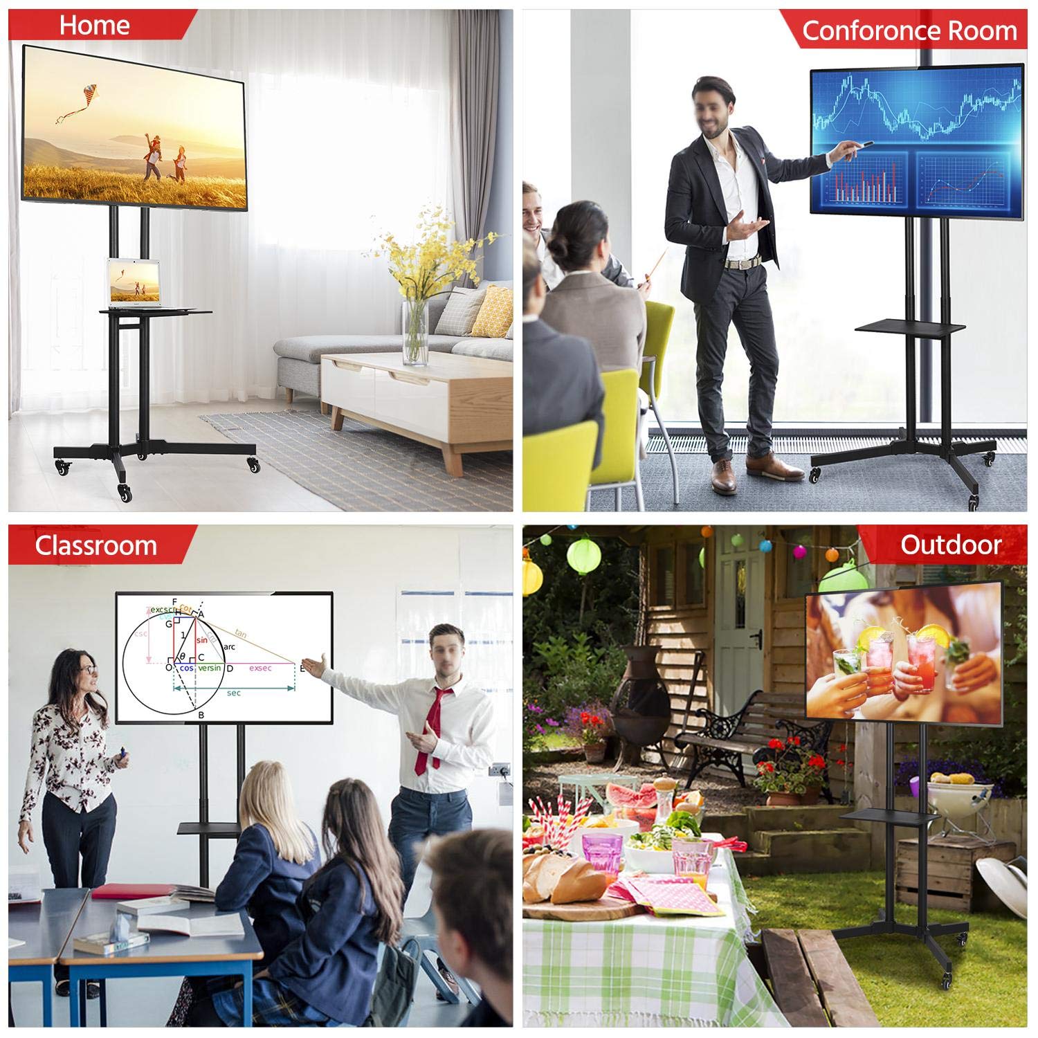 Yaheetech 32 to 75 Inch Mobile TV Cart Universal Flat Screen Rolling TV