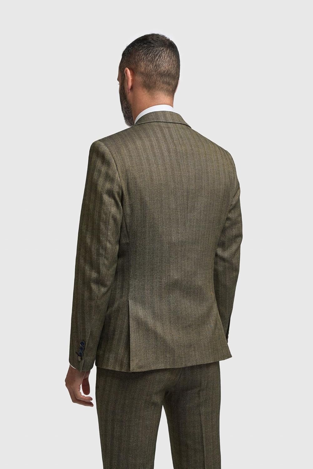 Men's 3-Piece Sage Green Herringbone Suit | Single or Double-Breasted Vest | Wedding & Formal Business Suit