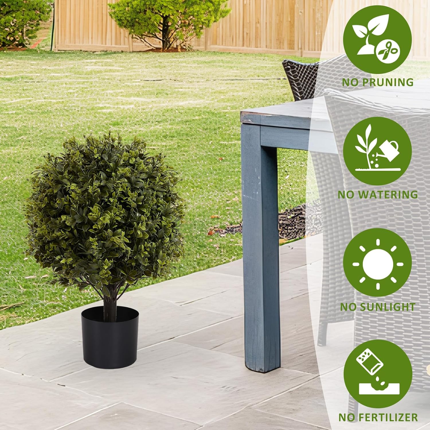 2-Pack UV Protected Ball Topiary Trees 22 Inch Artificial Grass Plants in Pots Indoor Outdoor Greenery Decor for Home Office Patio Balcony (Set of 2)