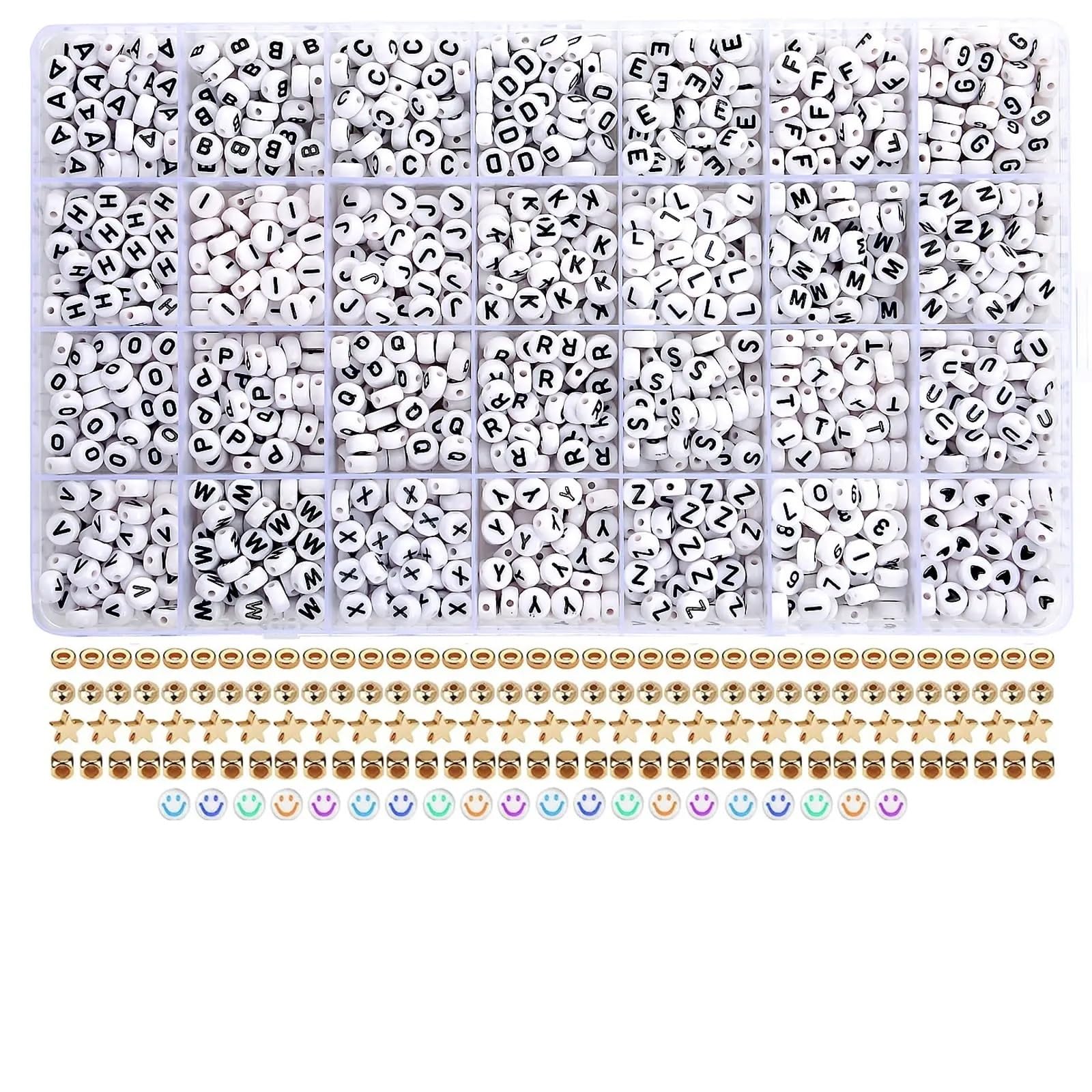Abalorios Para Hacer Pulseras 2400 Uds. Cuentas de letras mezcladas for pulseras, Kit cuentas for fabricación joyas, accesorios collar, 7x4mm(26 white letters)