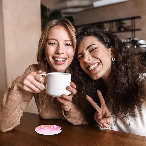 Miniatura 7 de Posavasos de automóvil con diseño de flor de cerezo rosa para portavasos de automóvil, juego de 2 posavasos de cerámica absorbente con muesca de