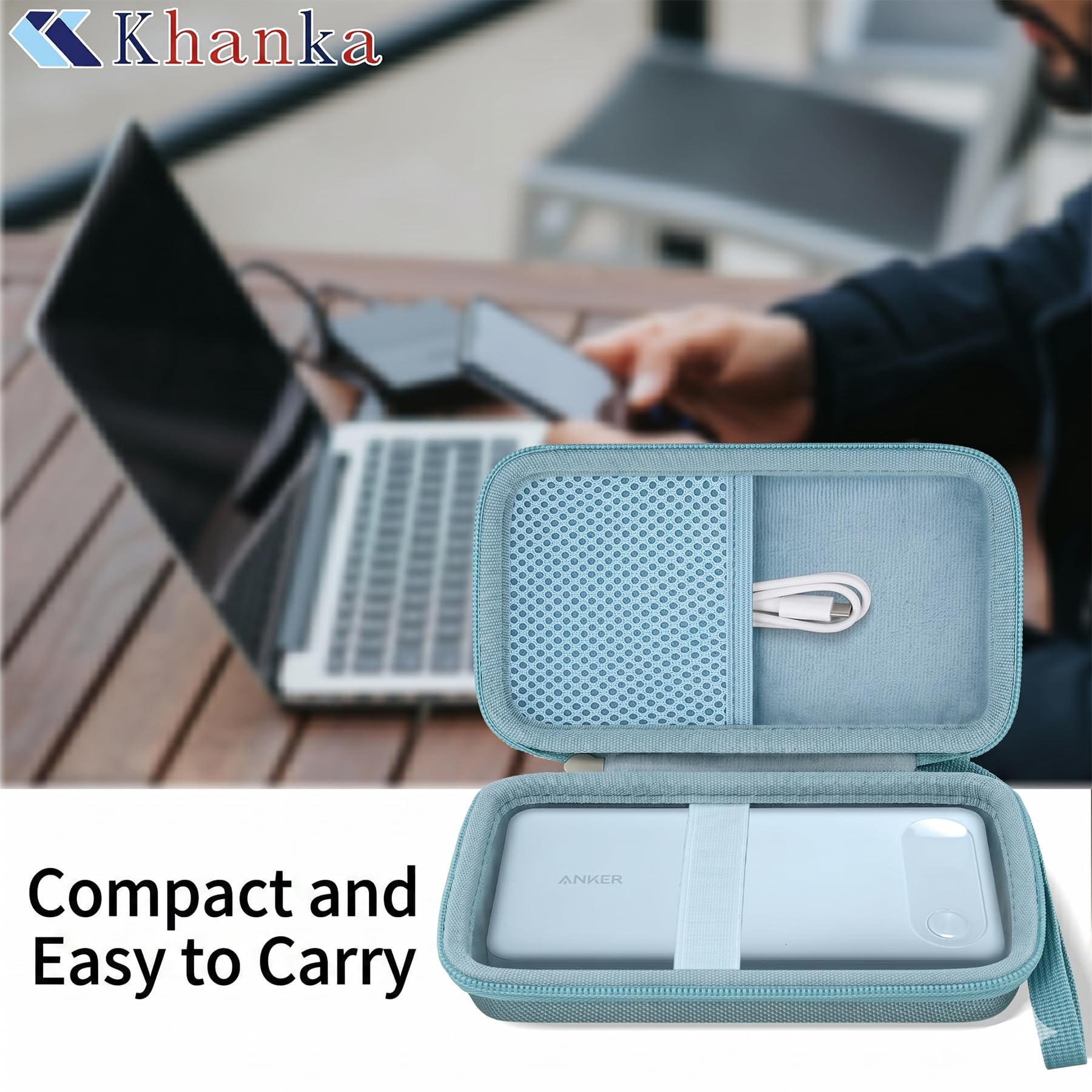 Khanka (Tylko etui) Solidne etui do przenoszenia dla ładowarki przenośnej Anker Power Bank 20 000 mAh z wbudowanym kablem USB-C, torba do przechowywania podczas podróży dla pakietu akumulatorów z