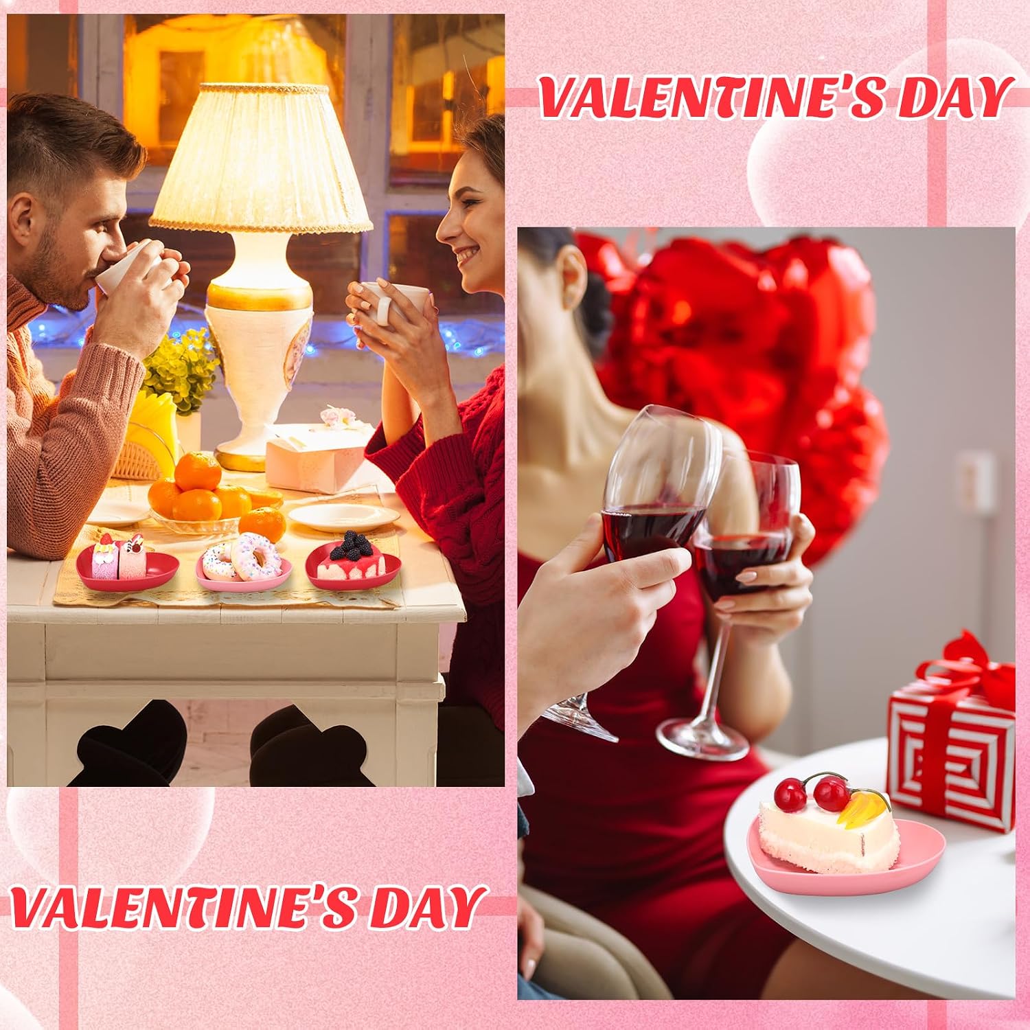 12 Pcs Valentine's Day Heart Shaped Bowls 5.7 Inch Heart Shaped Wheat Straw Small Snack Dessert Dishes Salad Plates for Dinner Appetizer Sauce Dish Dipping Snack Fruit Dessert Steak Serving (Pink)