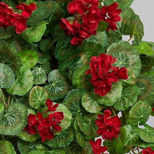 Miniatura 6 de Nearly Natural Cesta colgante artificial de geranio de 27 pulgadas, plantas de seda, color rojo