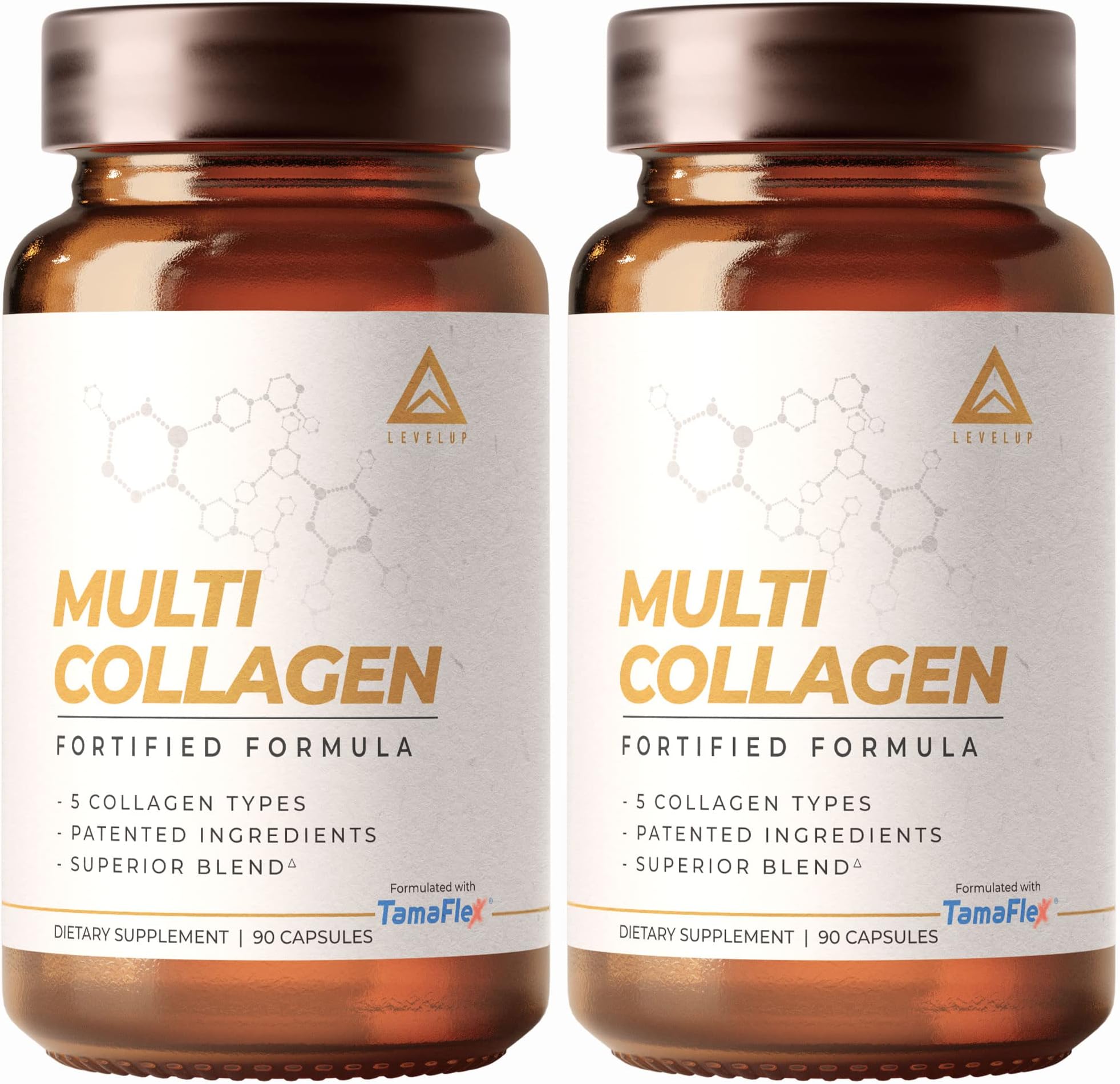 LevelUp Multi Collagen Capsules: Fortified with TamaFlex®, Biotin, Hyaluronic Acid, MSM, Glucosamine, Turmeric, Tamarind | Types I, II, III, V & X