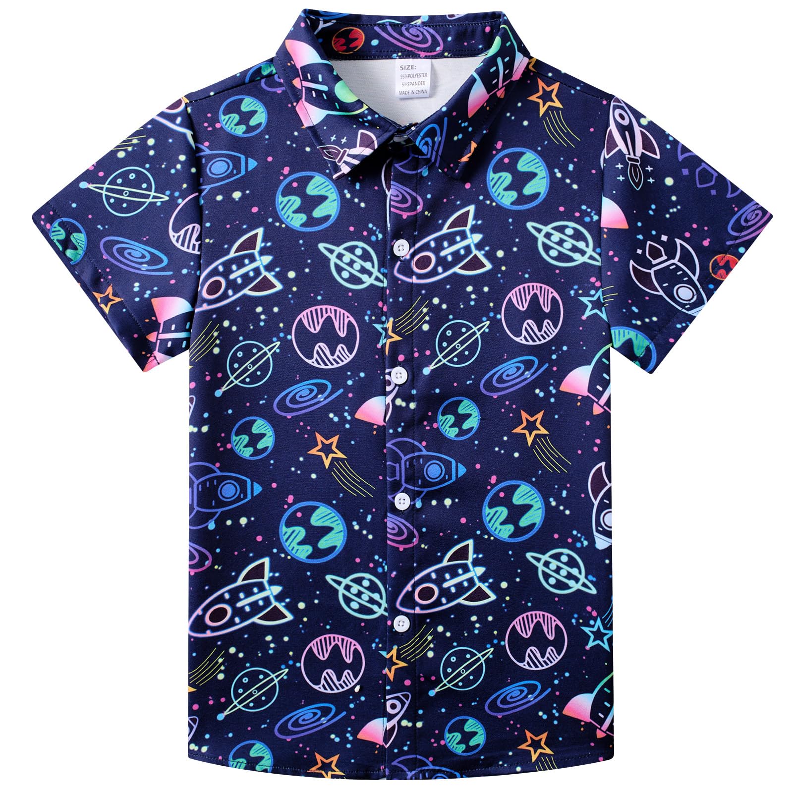Cuddomper Boys Cartoon Button Down Shirts Cool Short Sleeve Casual Shirt Kids Gift Clothes (5-10T)