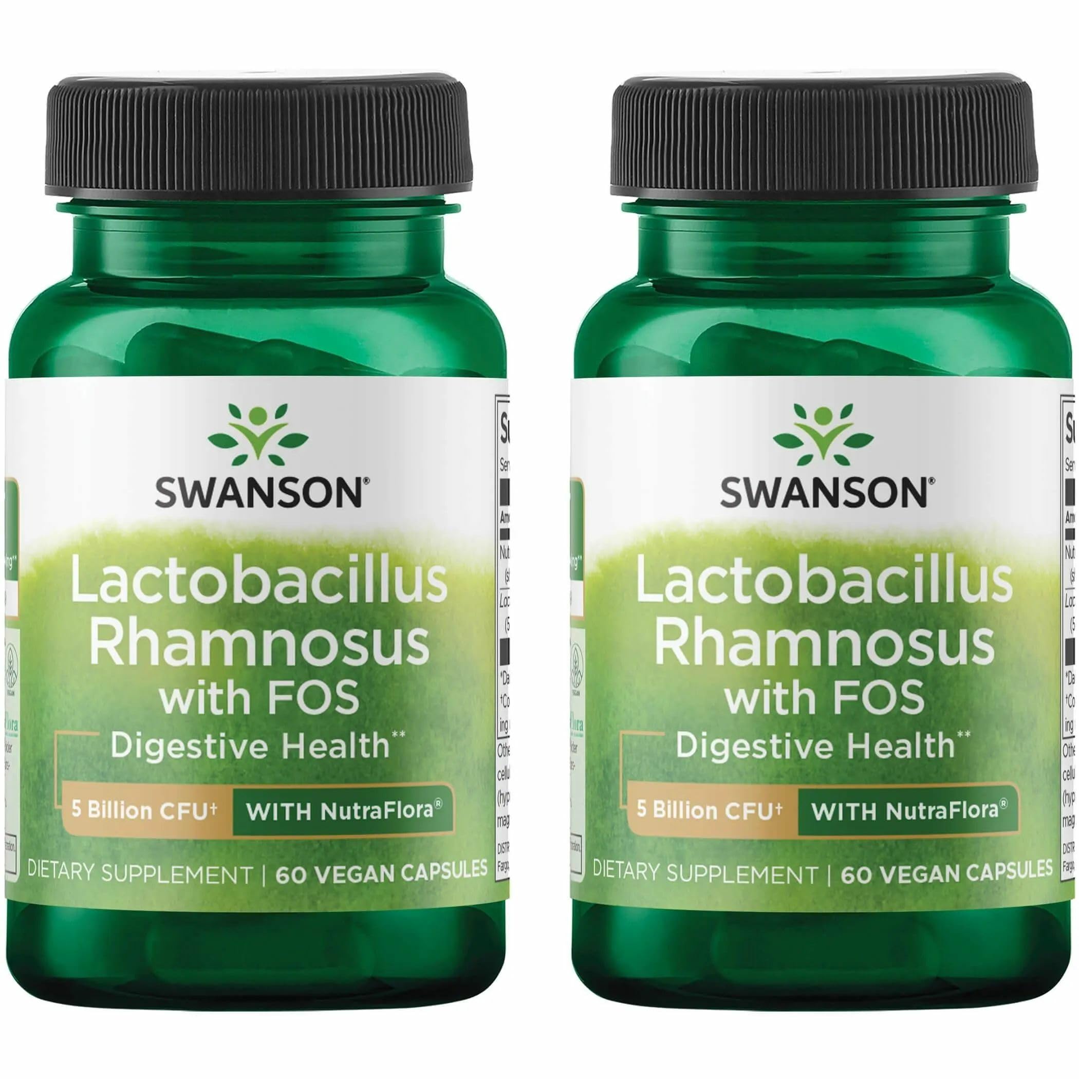 Swanson Lactobacillus Rhamnosus with FOS - Probiotic Supplement Supports Digestive Health - 5 Billion CFU - (60 Veggie Caps) 2 Pack
