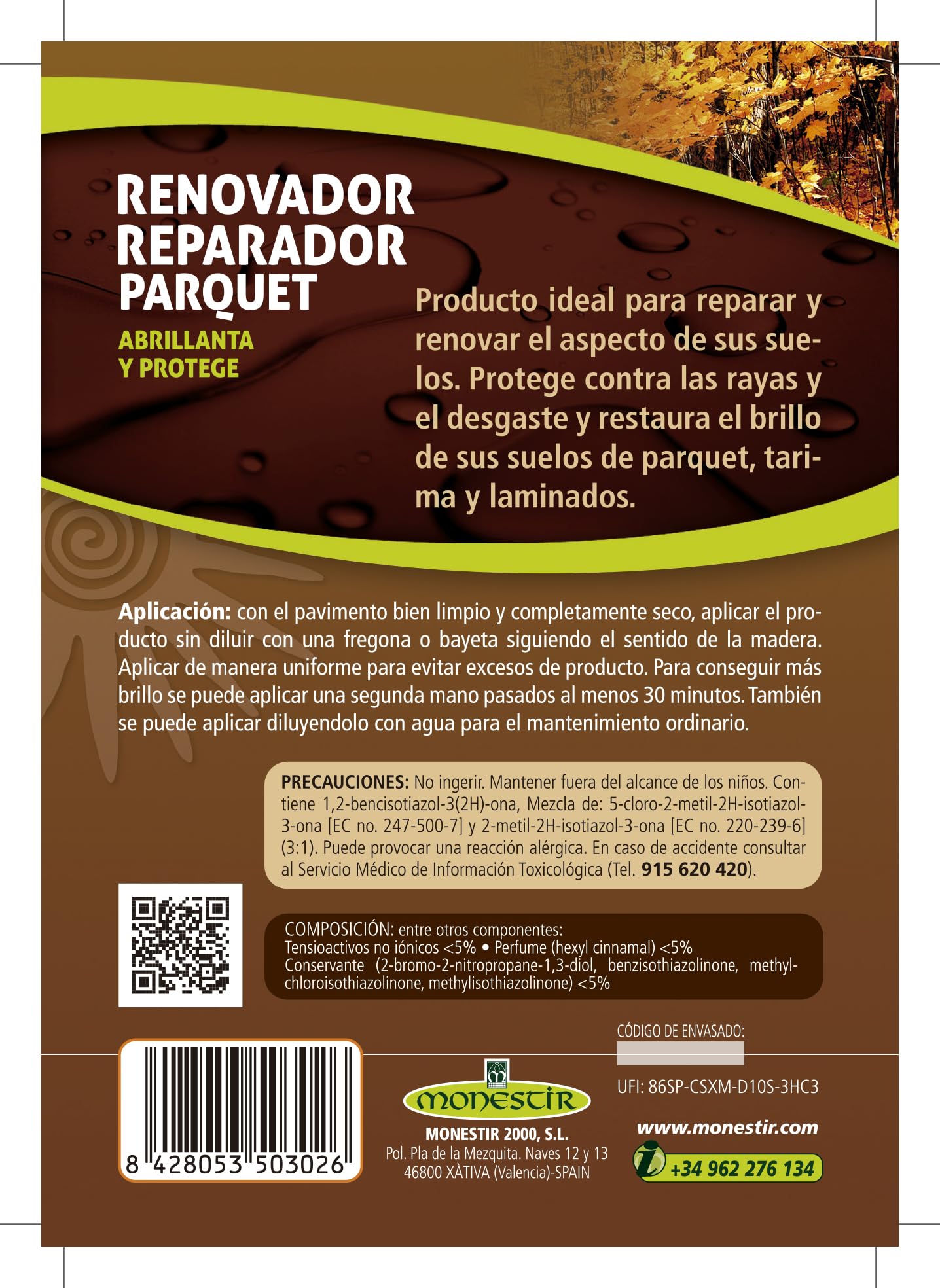 MONESTIR - Renovador Reparador Parquet, Suelos Madera y Laminados - 5 Litros